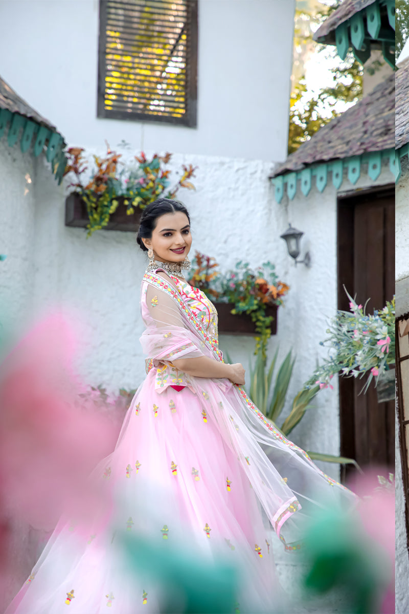 Stunning Double layer Net lehenga With Peplum style blouse