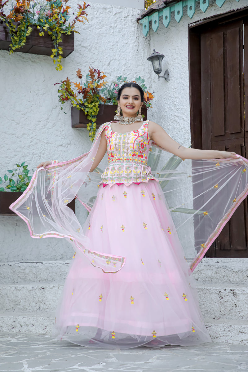 Stunning Double layer Net lehenga With Peplum style blouse