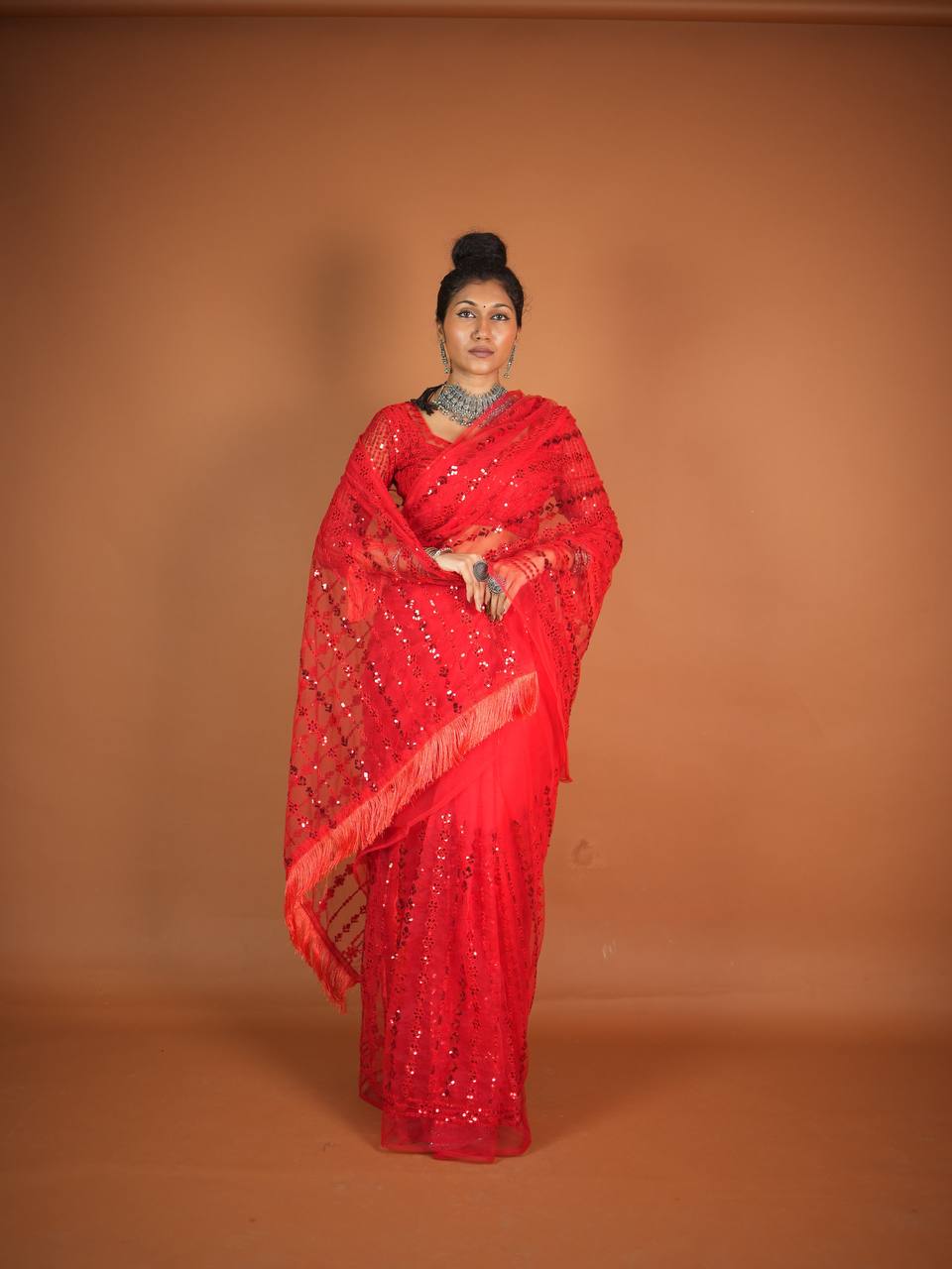 Party wear Red Sequence saree