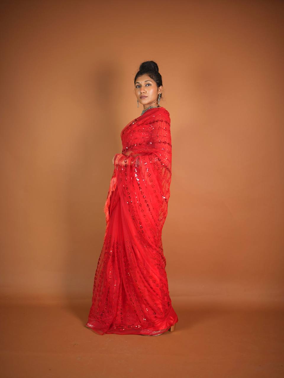 Party wear Red Sequence saree