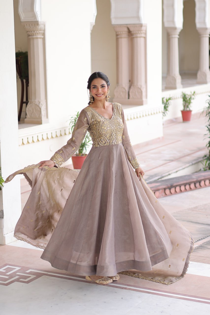 Gold-Crush Gown Set