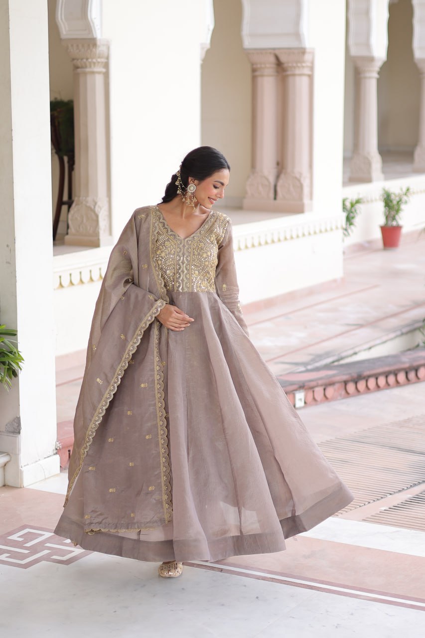 Gold-Crush Gown Set