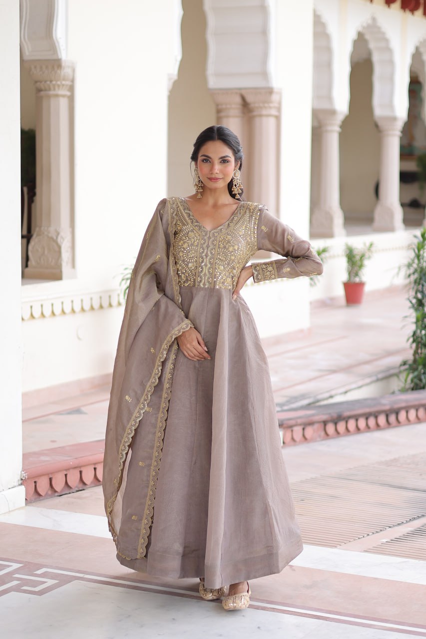 Gold-Crush Gown Set