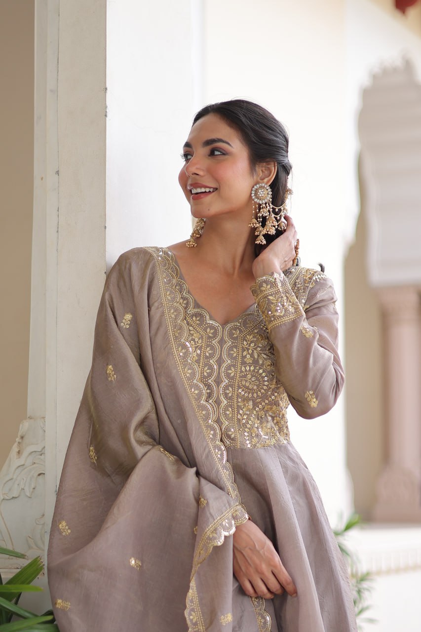 Gold-Crush Gown Set