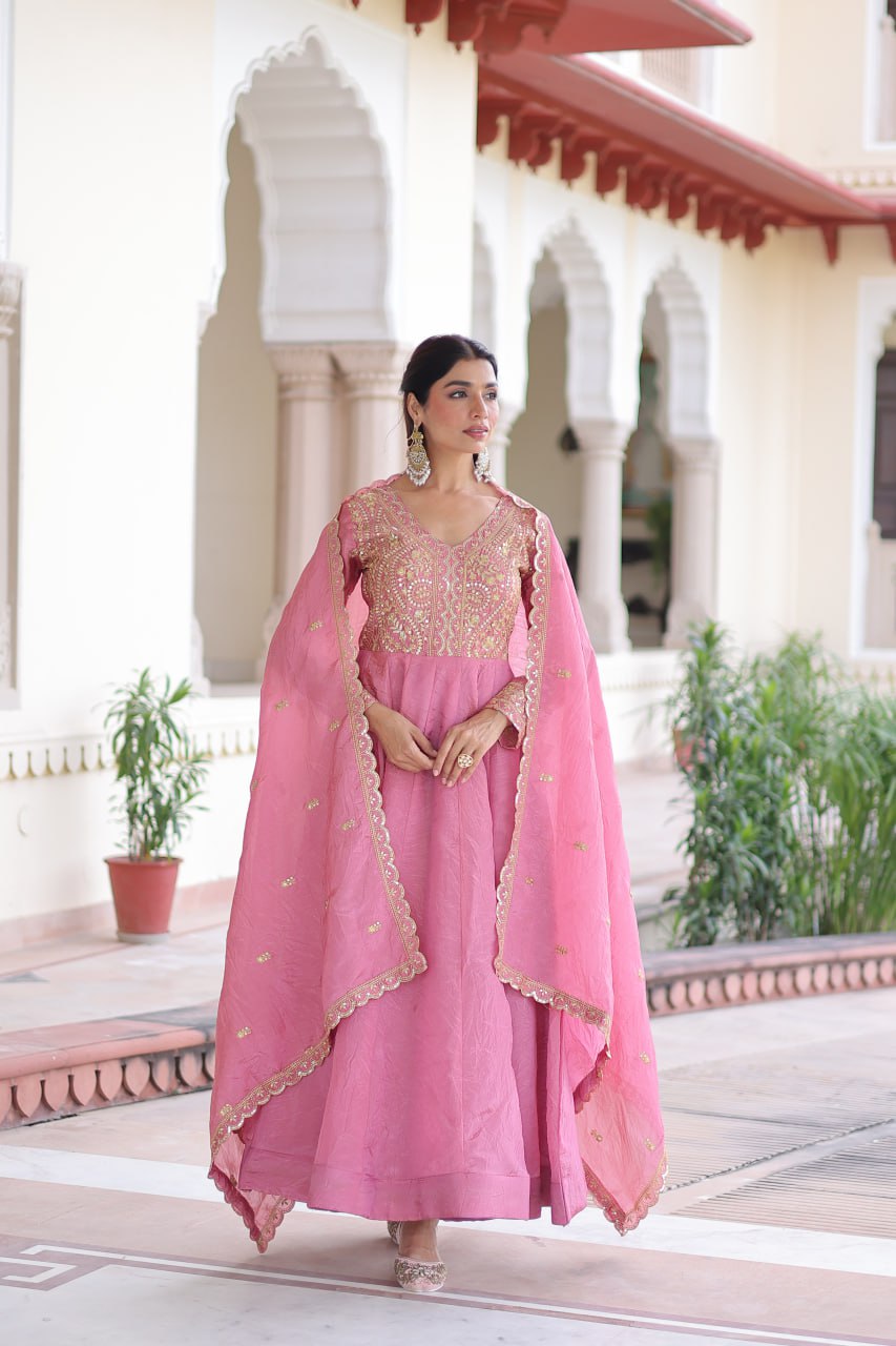 Gold-Crush Gown Set