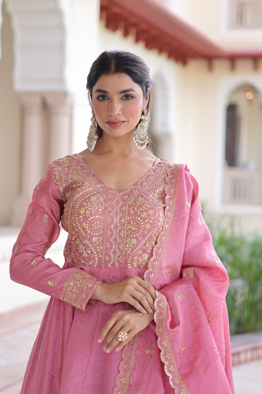 Gold-Crush Gown Set