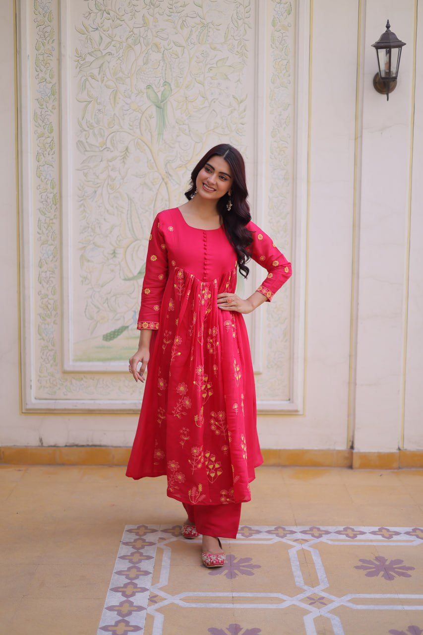 MAL CHANDERI KURTI SET