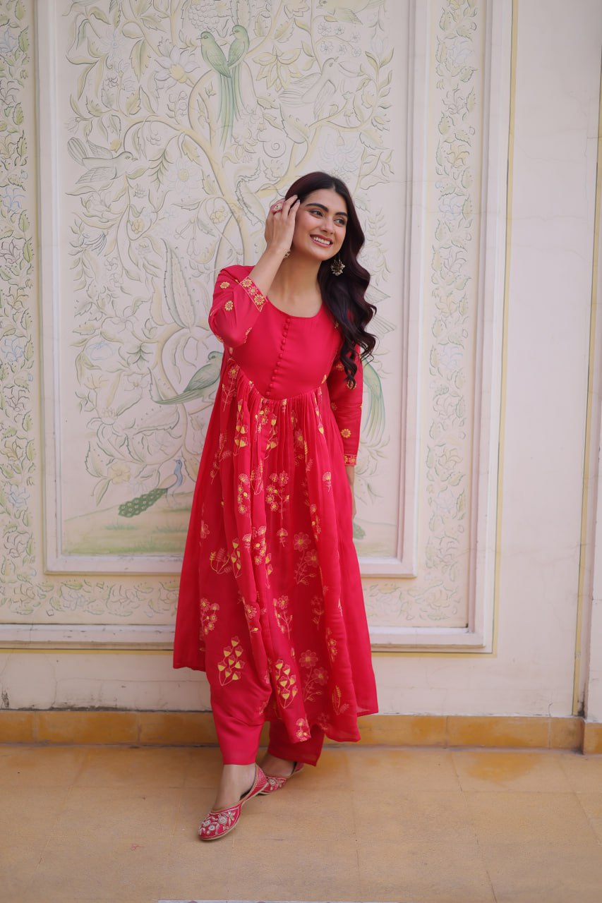 MAL CHANDERI KURTI SET