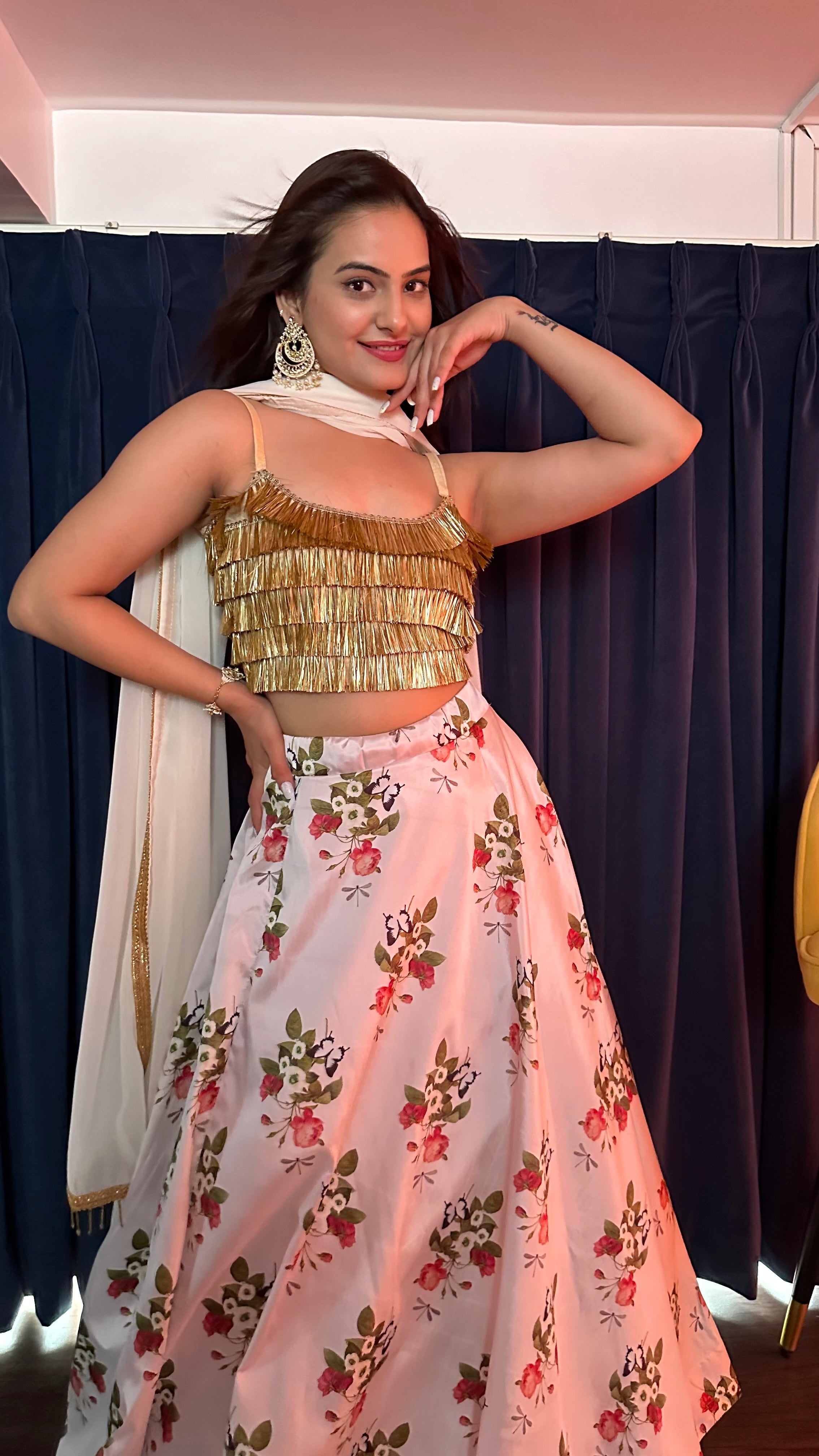Add a touch of floral magic to your wardrobe with this stunning lehenga set