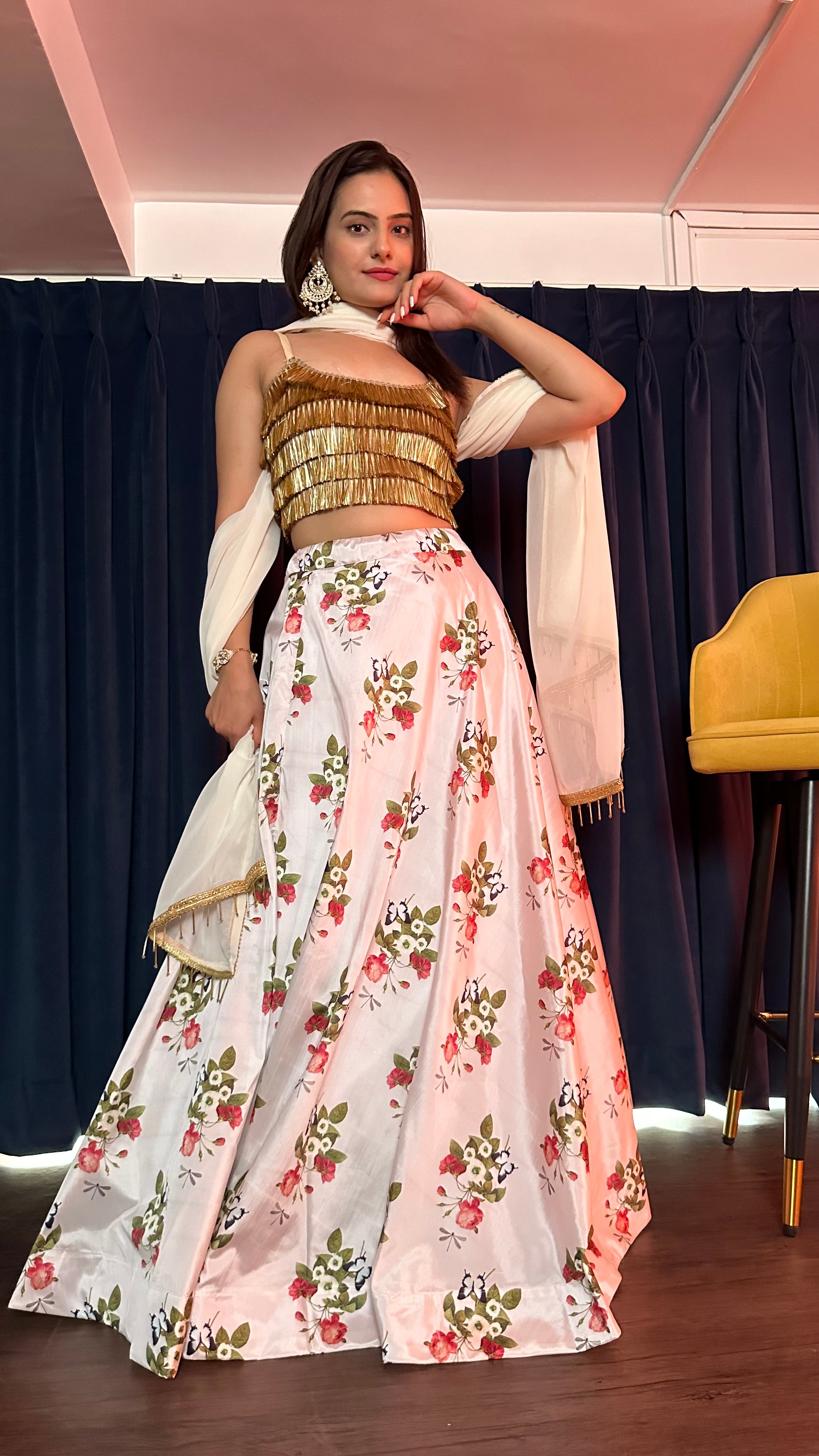 Add a touch of floral magic to your wardrobe with this stunning lehenga set