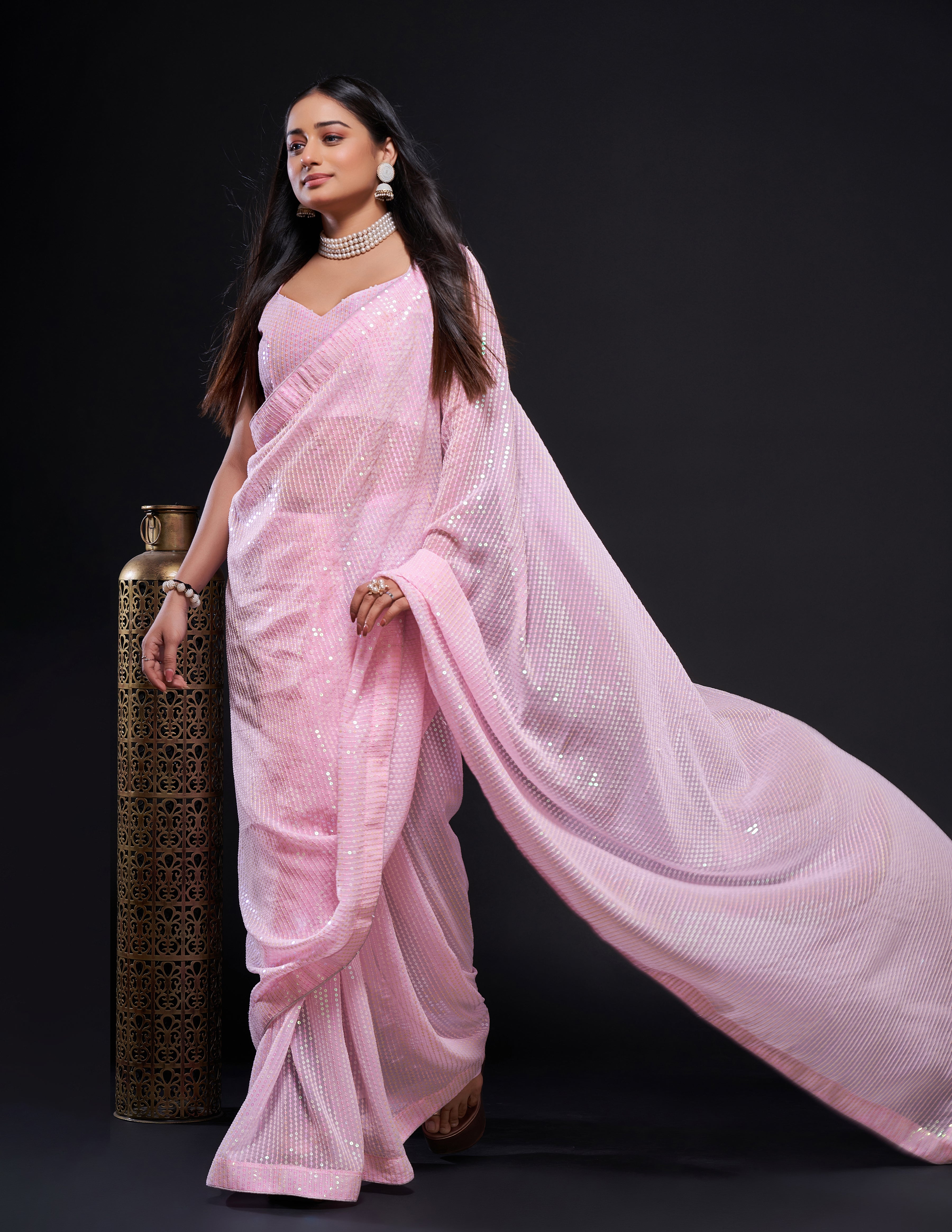 Fashion Book Present Stunning Georgette Rainbow sequence saree