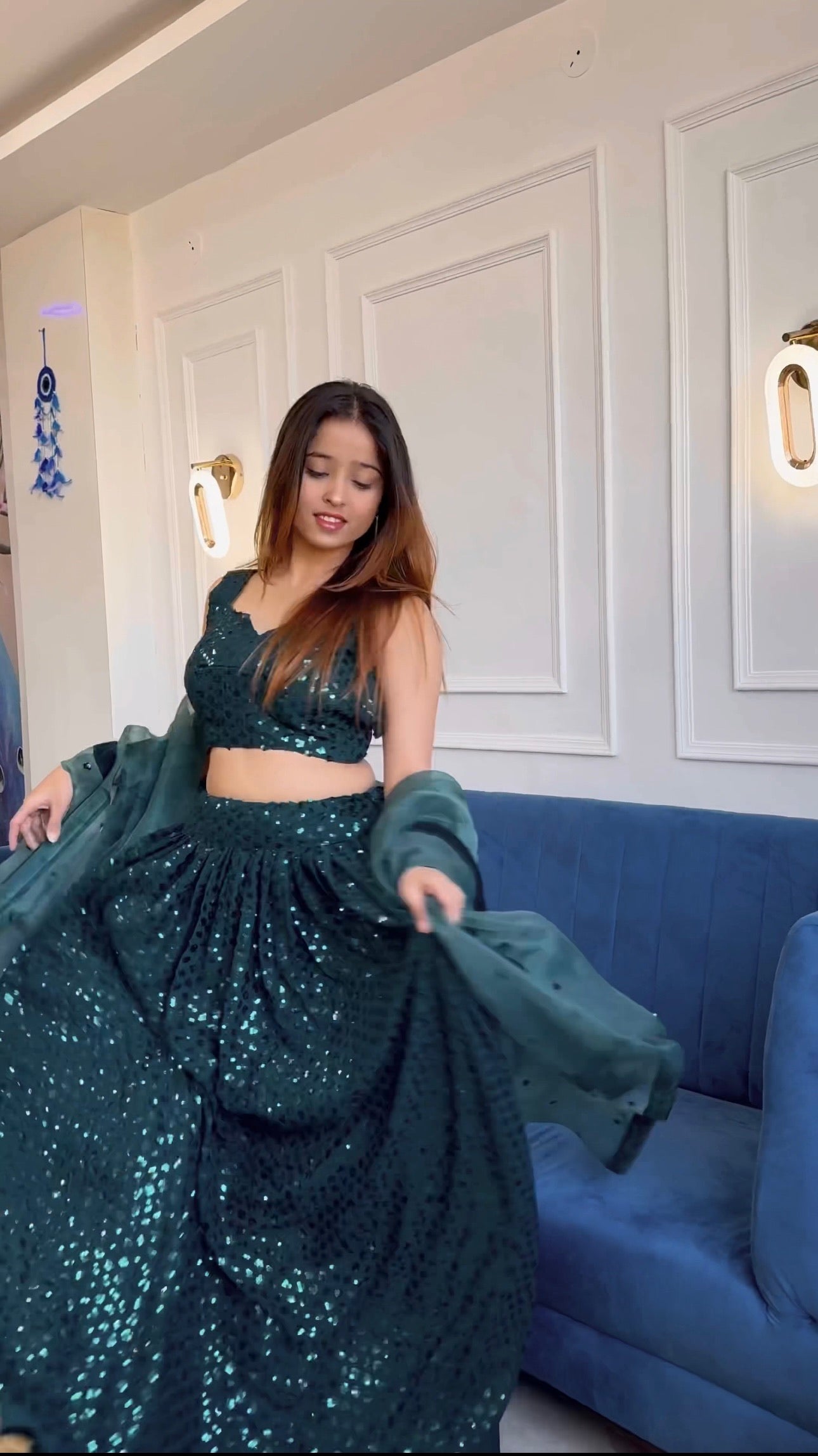 Dazzle this festive season with this beautiful sequins lehenga set