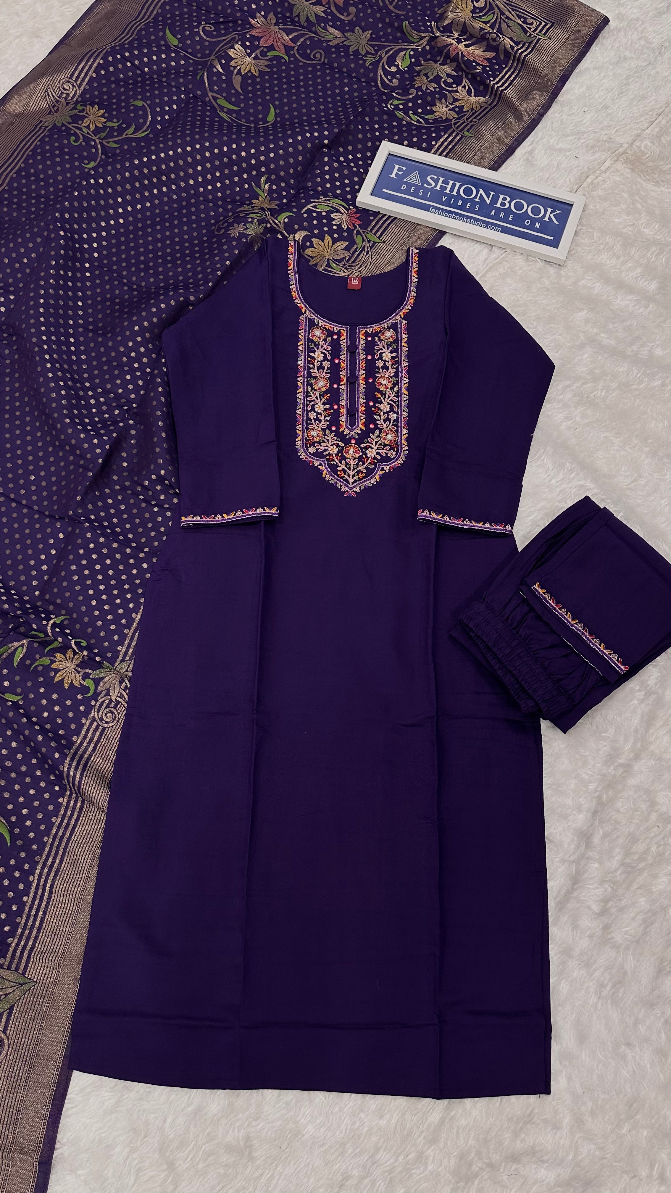 Designer Marina Silk Handwork kurta Set with Pant and Dupatta