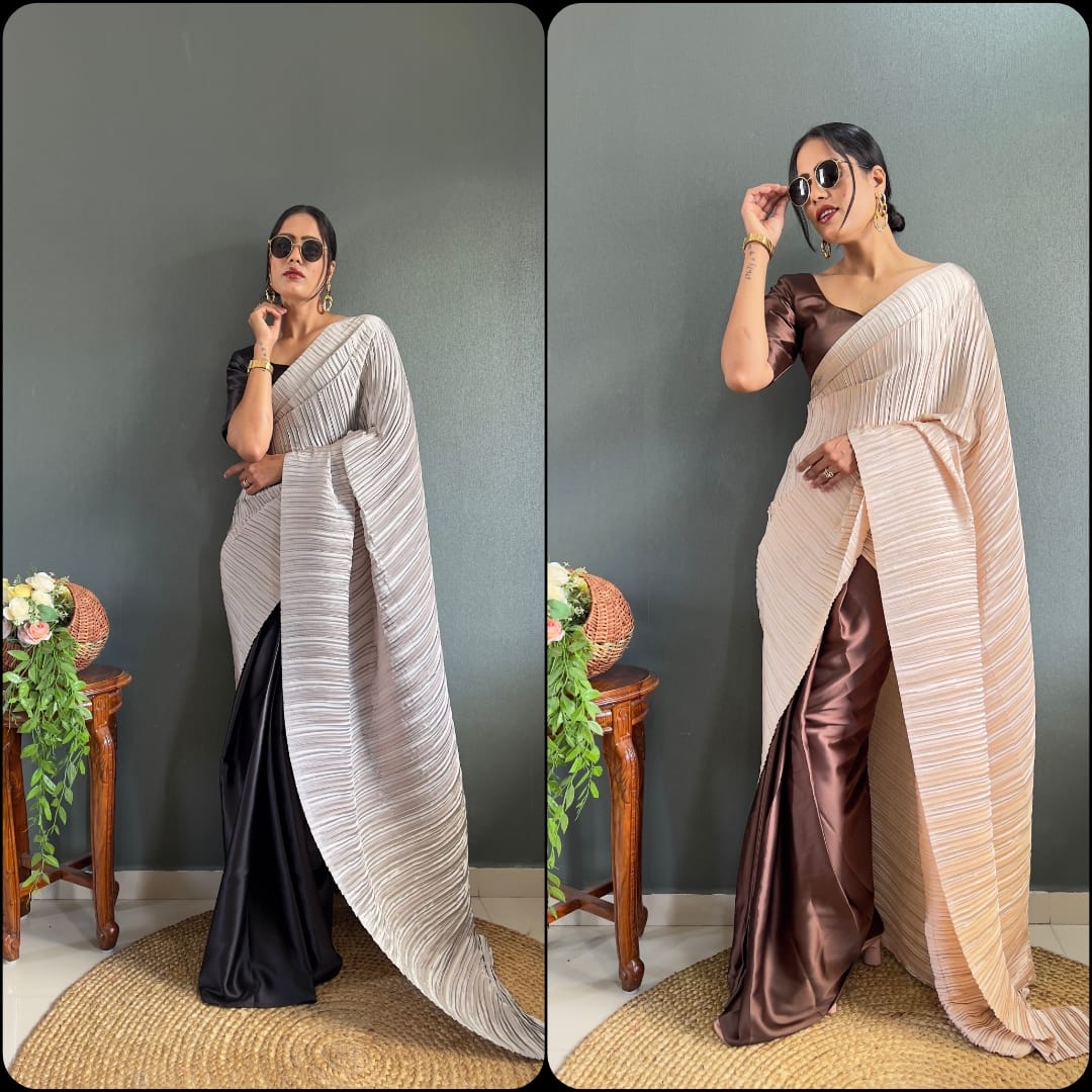 Ready to wear Half & Half saree With Crush Plated Pallu