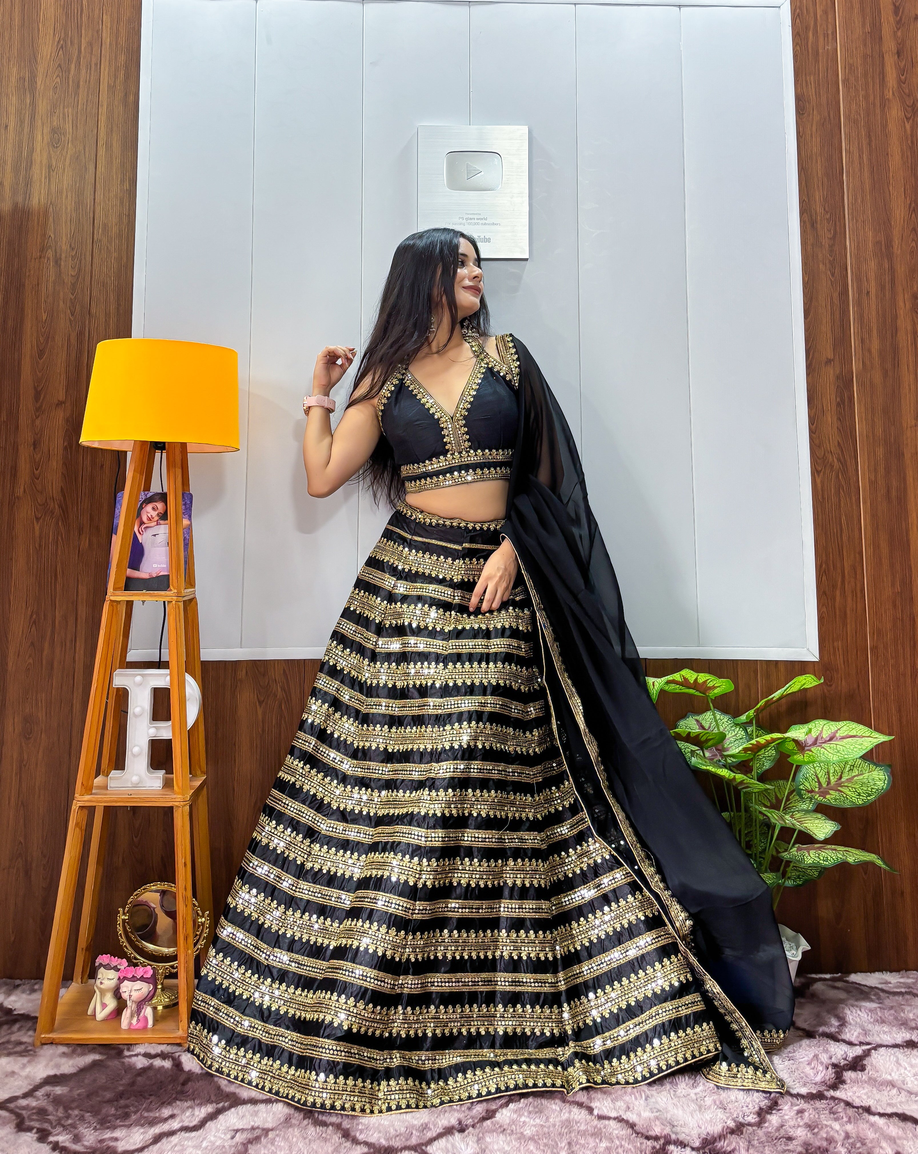 Black beauty , Golden grace - Beautiful Lehenga Set