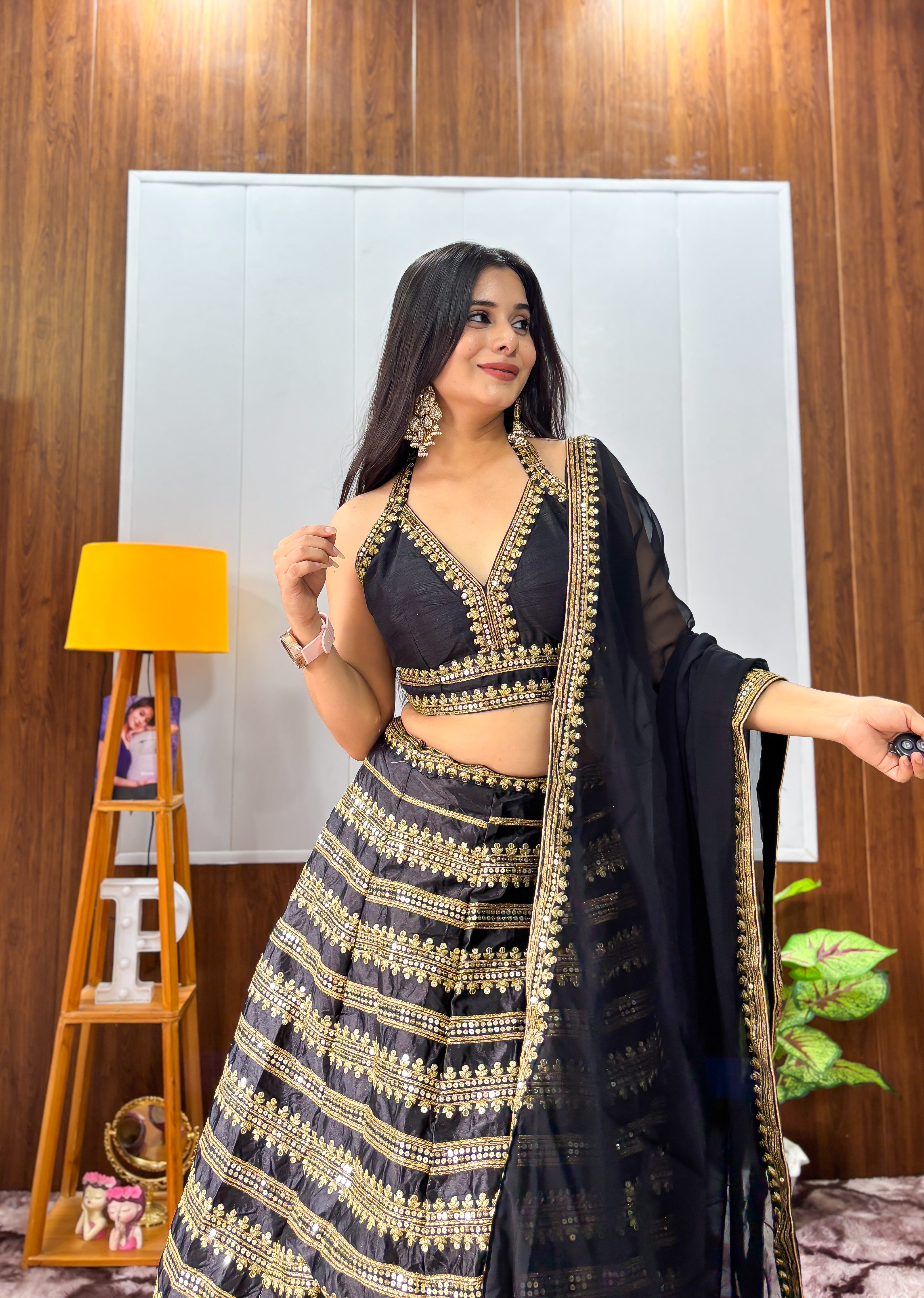 Black beauty , Golden grace - Beautiful Lehenga Set