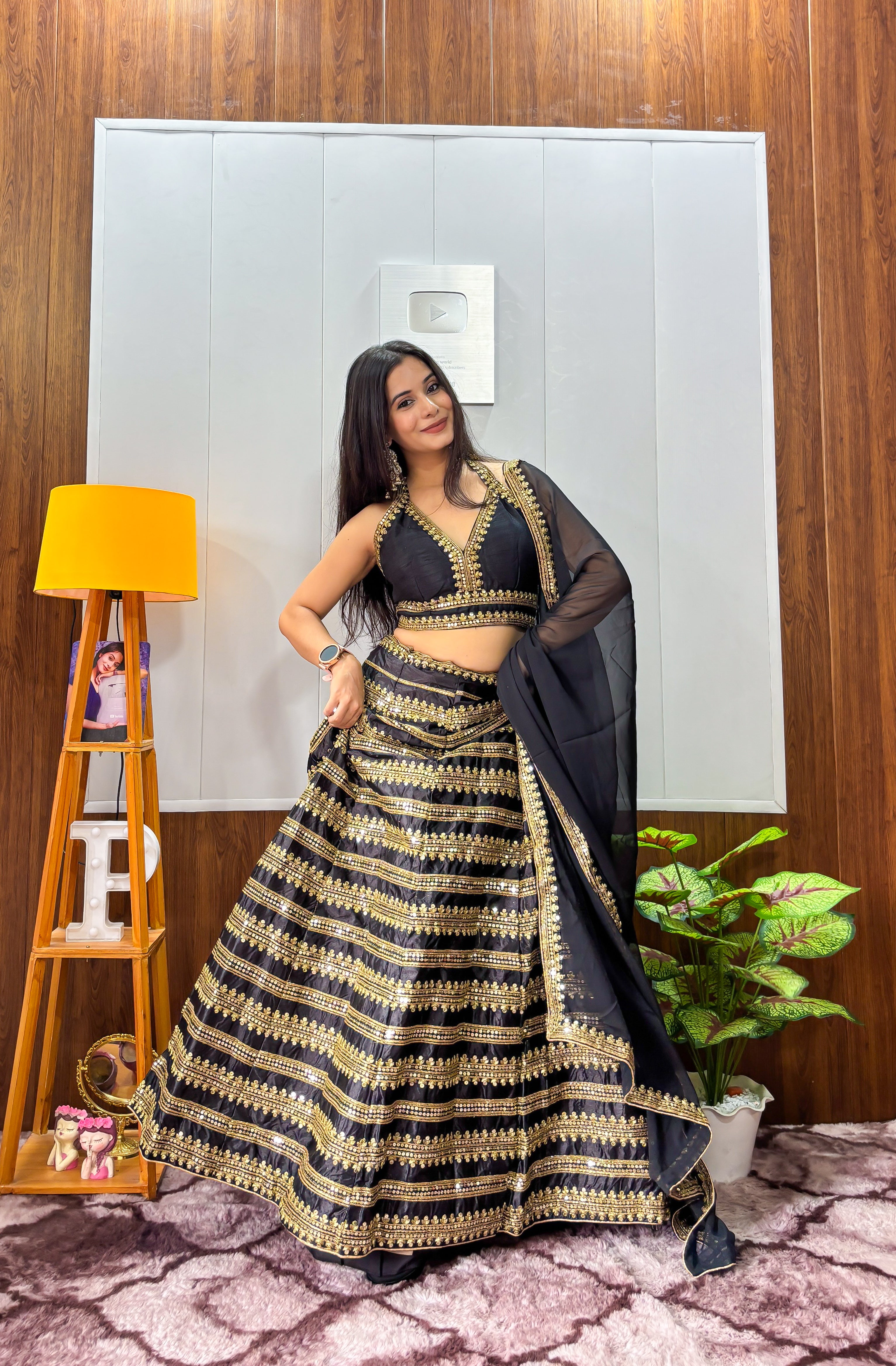 Black beauty , Golden grace - Beautiful Lehenga Set