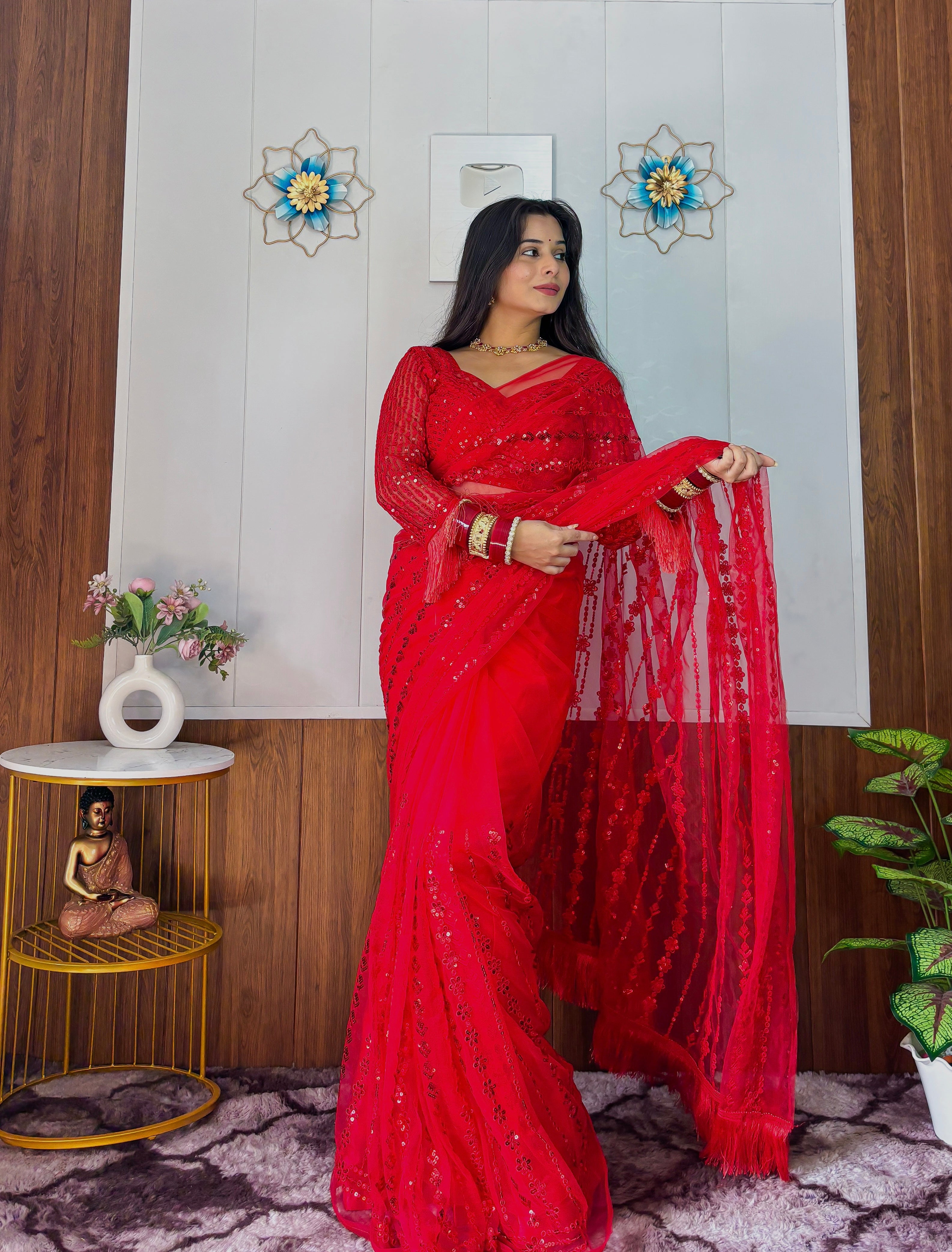 Draped in Dazzling red saree