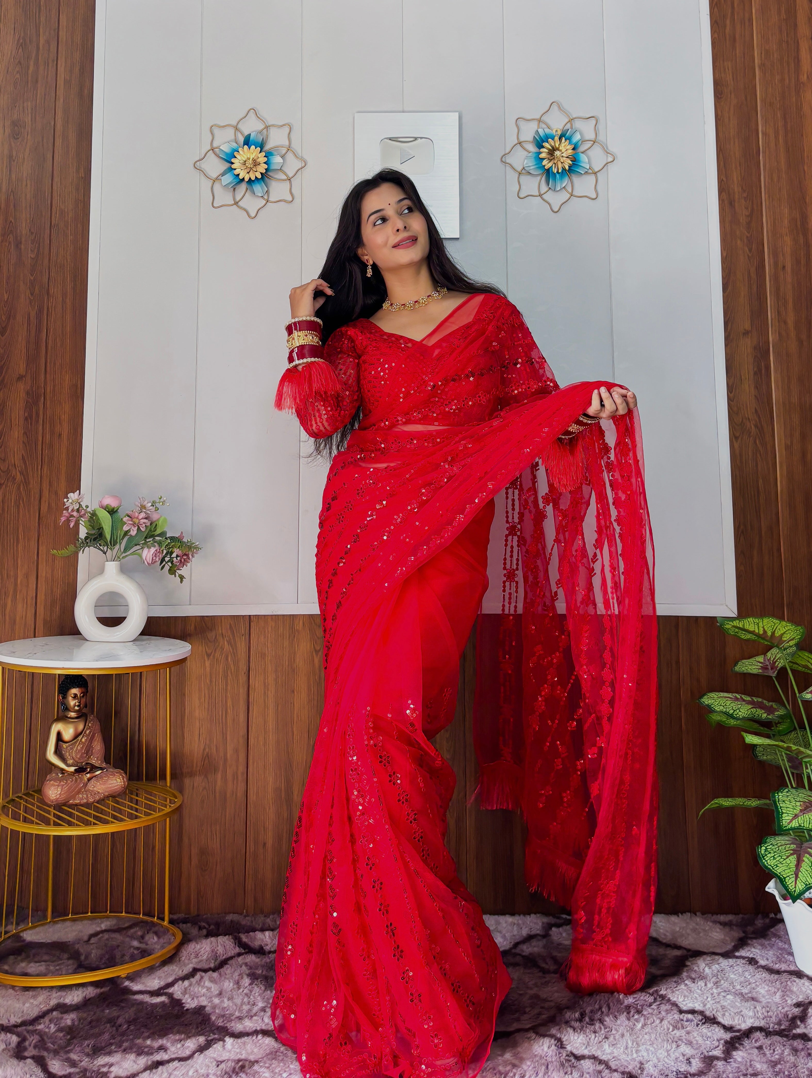 Draped in Dazzling red saree
