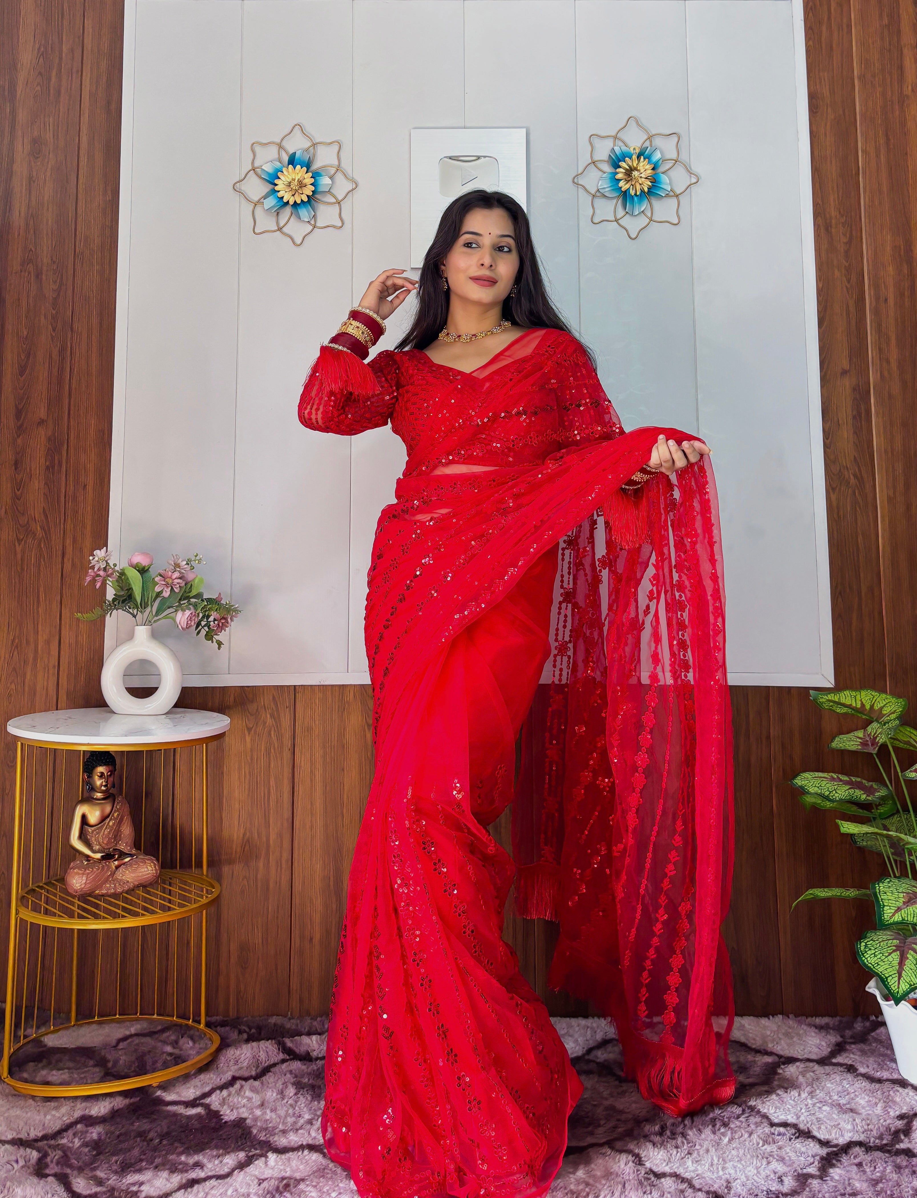 Draped in Dazzling red saree
