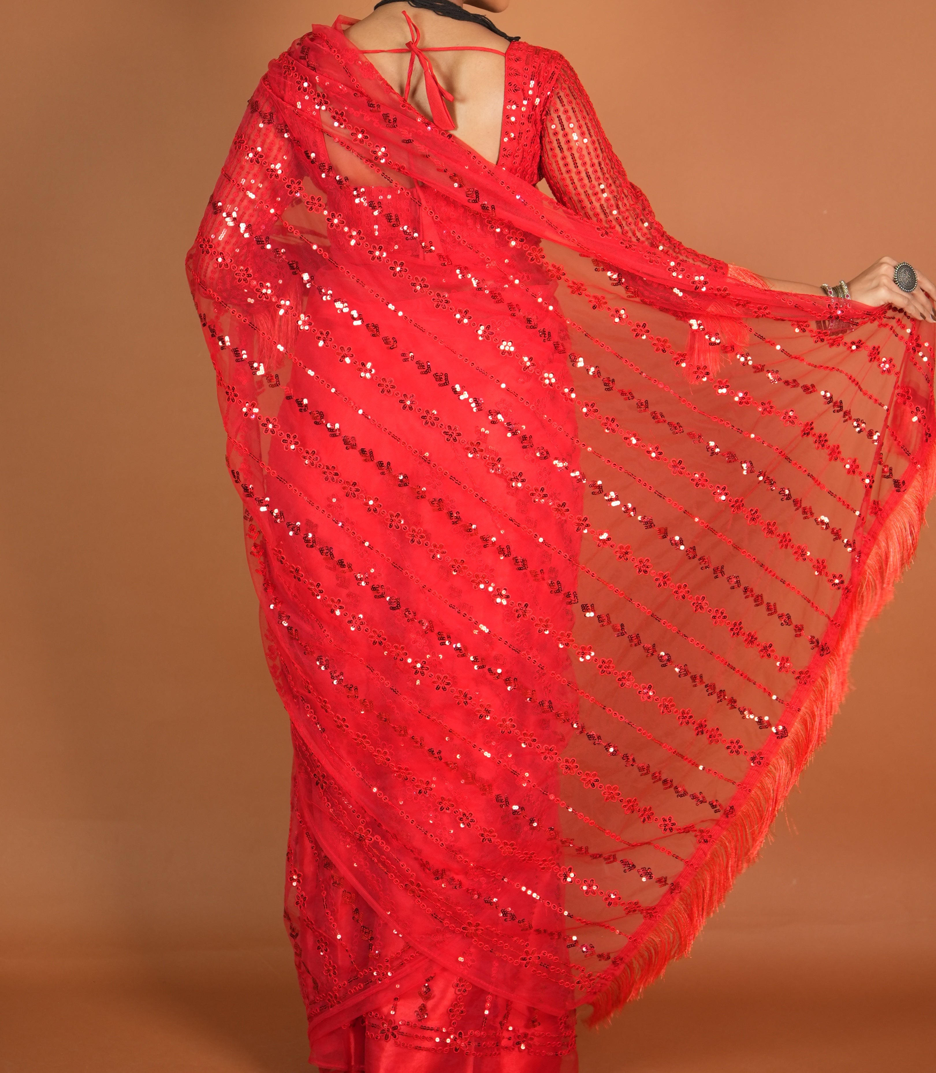 Party wear Red Sequence saree