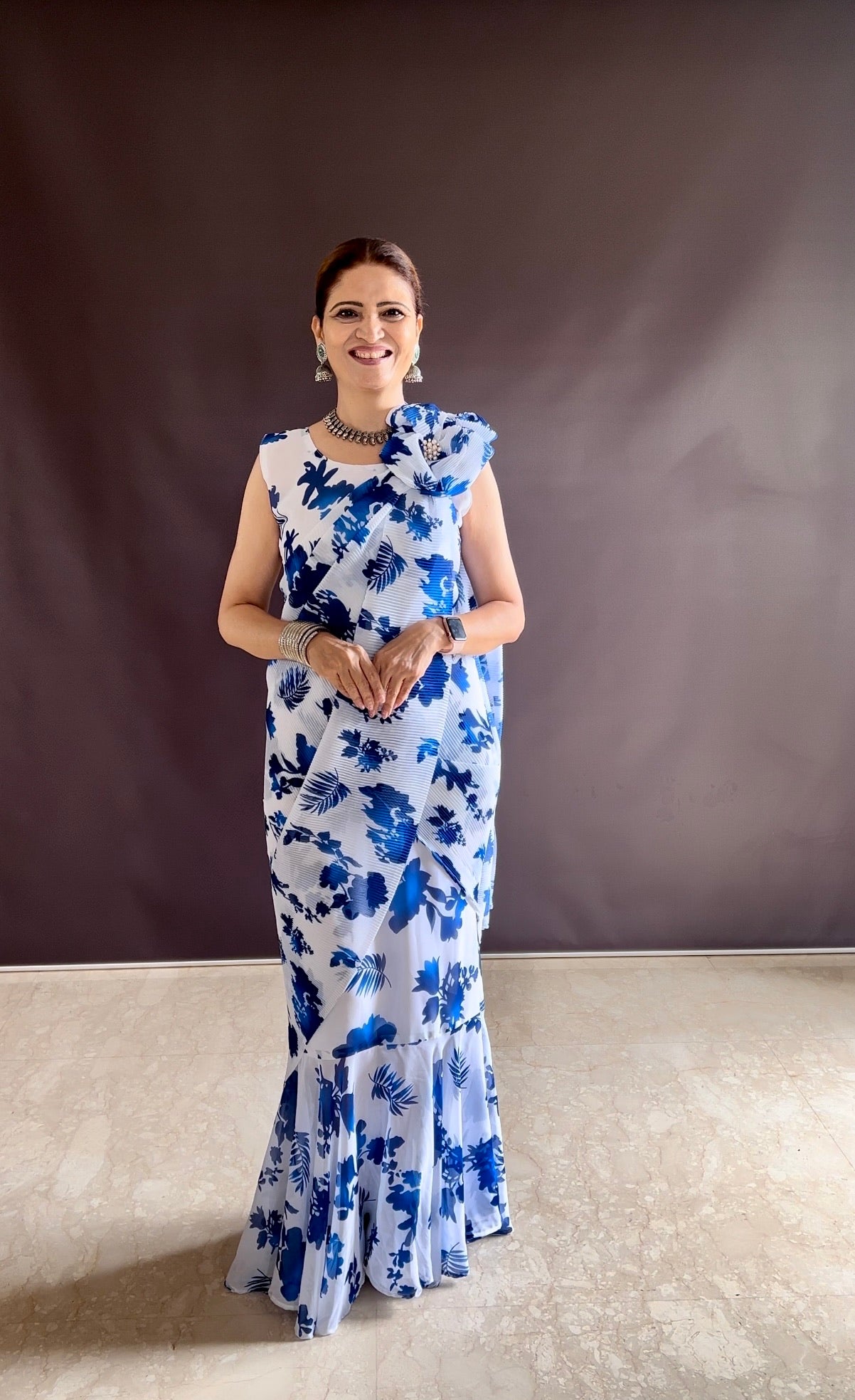 Elevate your style with vibrant colorful prints of Gown Saree