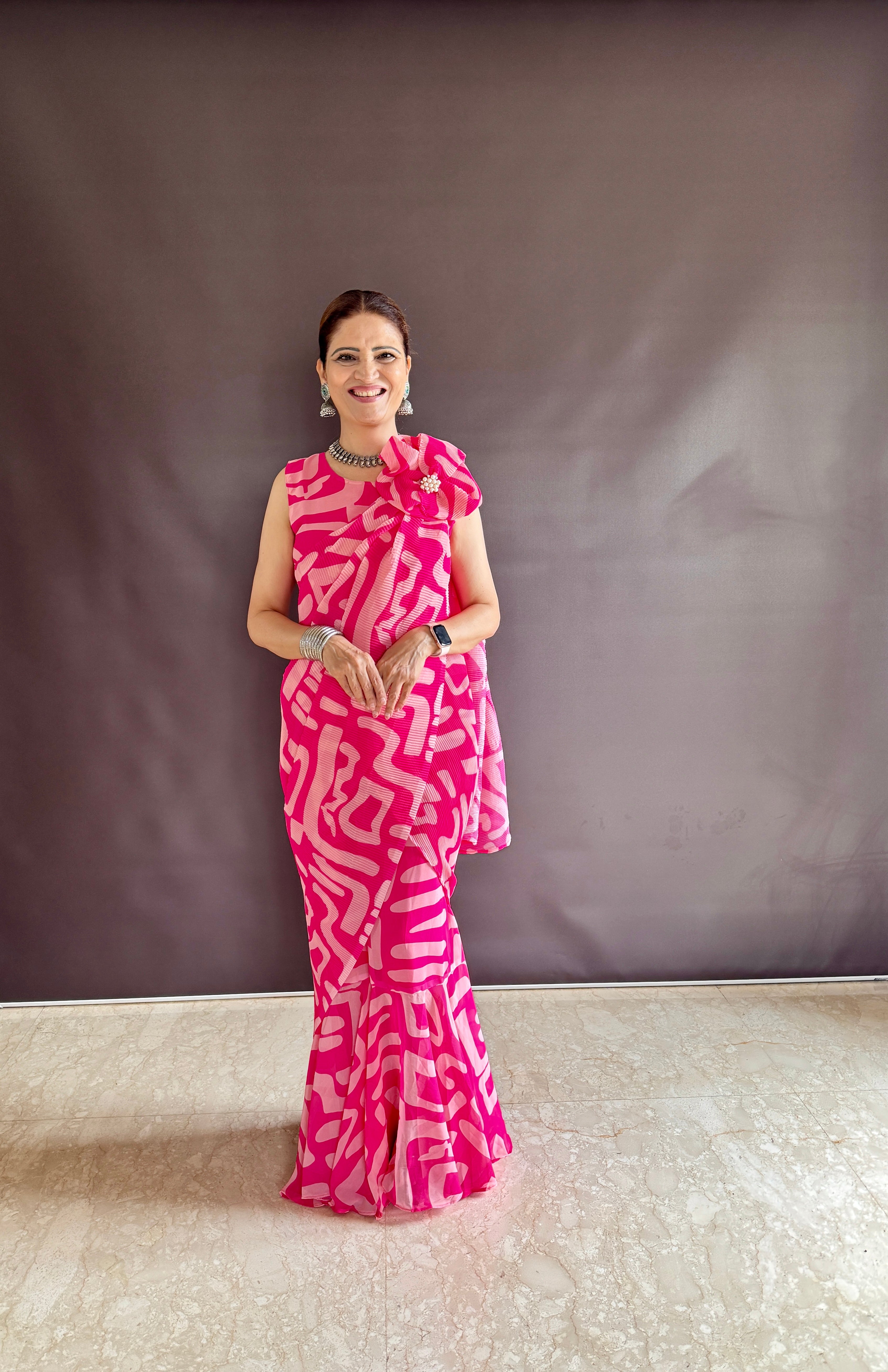 Elevate your style with vibrant colorful prints of Gown Saree