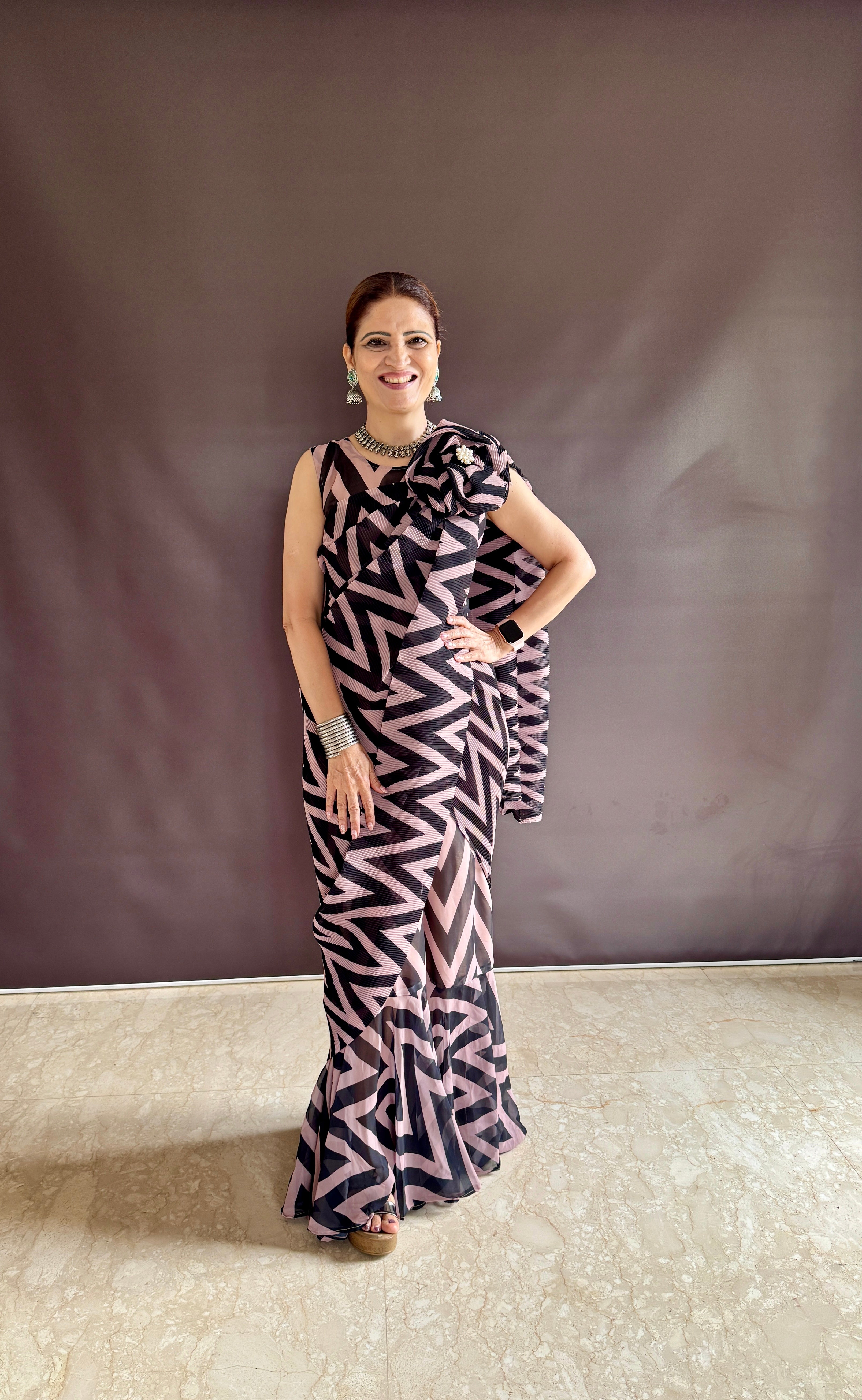 Elevate your style with vibrant colorful prints of Gown Saree