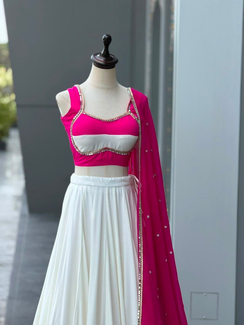 A bold pop of pink Lehenga