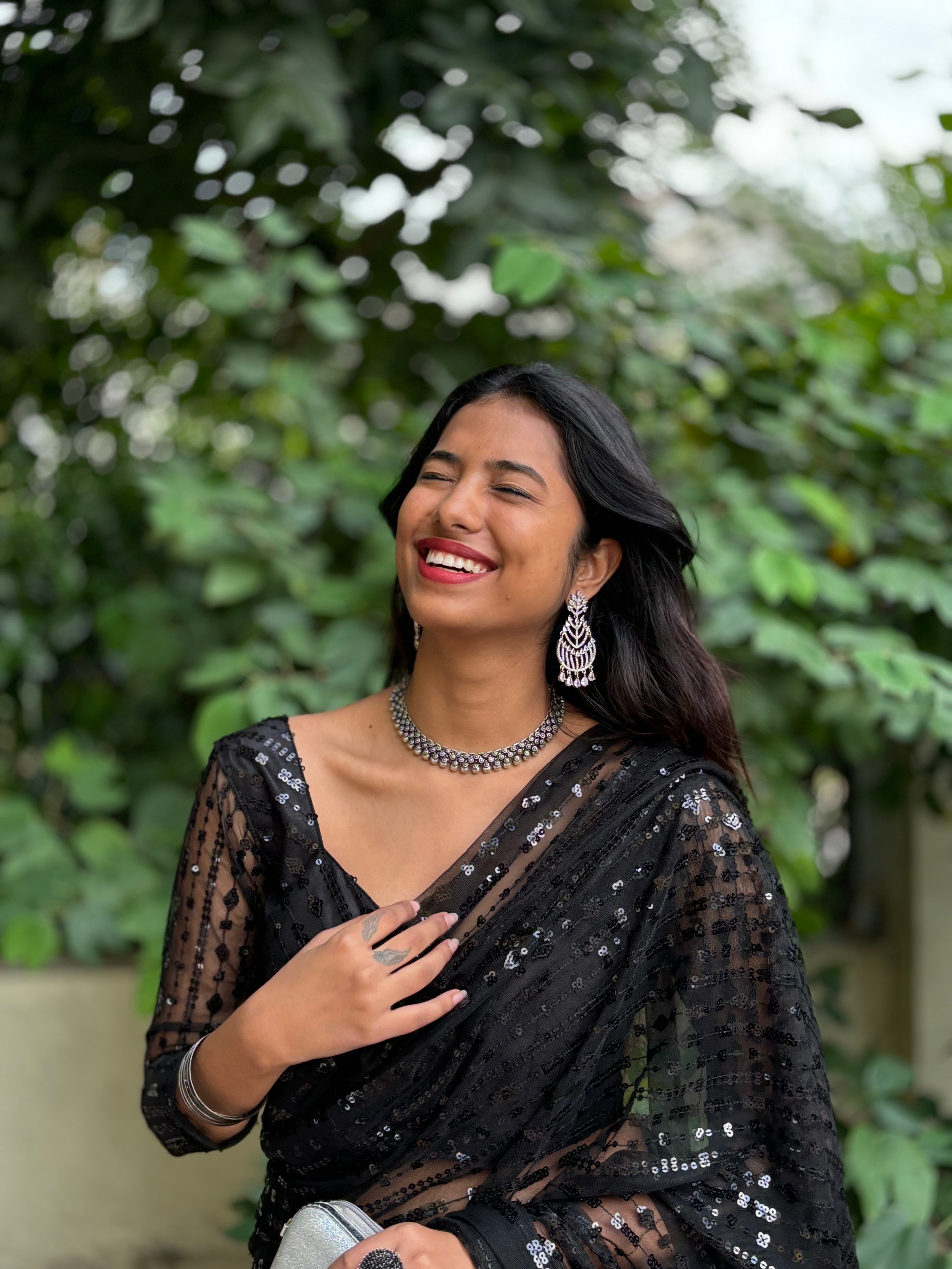 This Designer hot Black Saree is Perfect For your Cocktail Evening to Reception party.