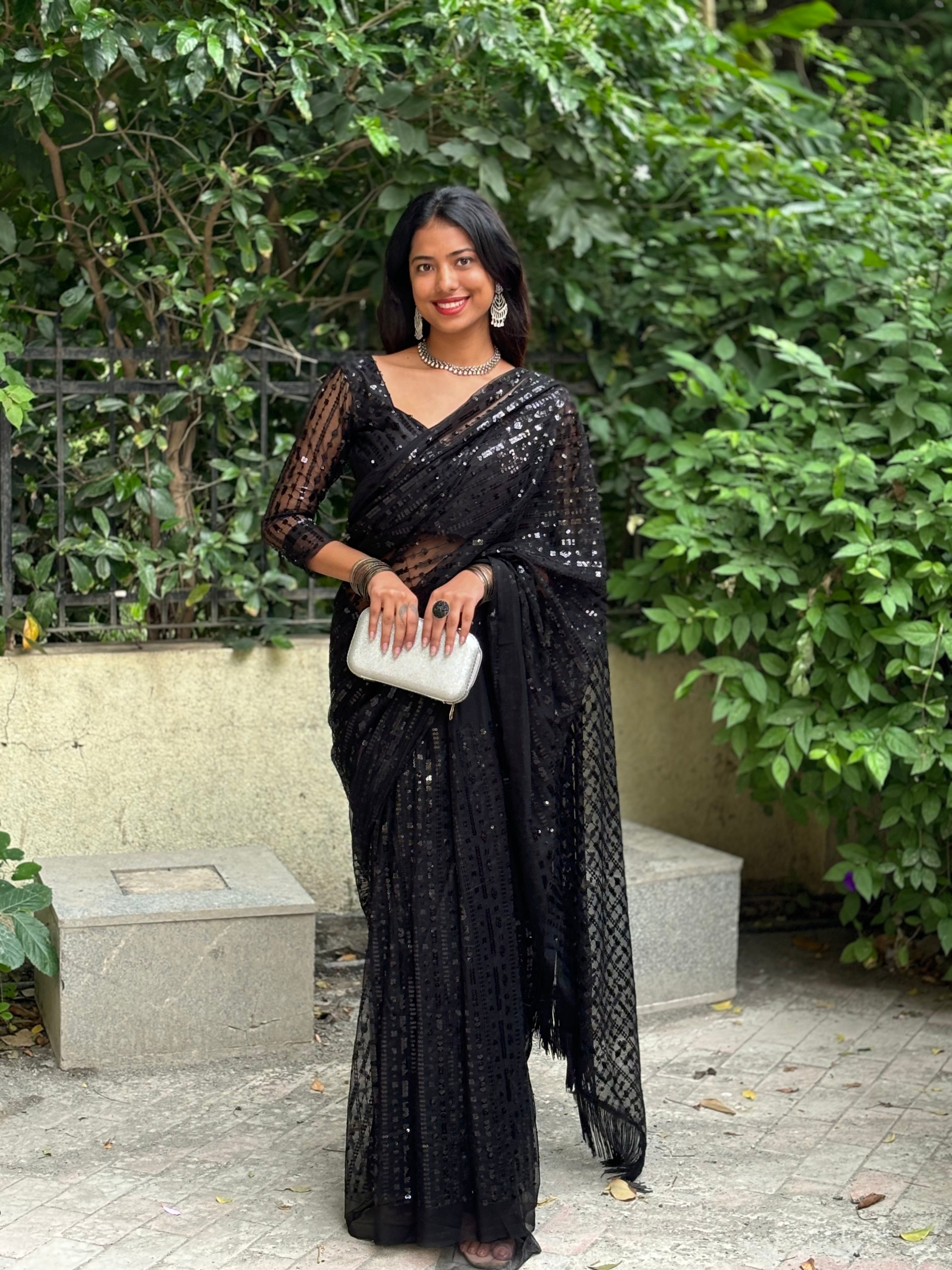 This Designer hot Black Saree is Perfect For your Cocktail Evening to Reception party.