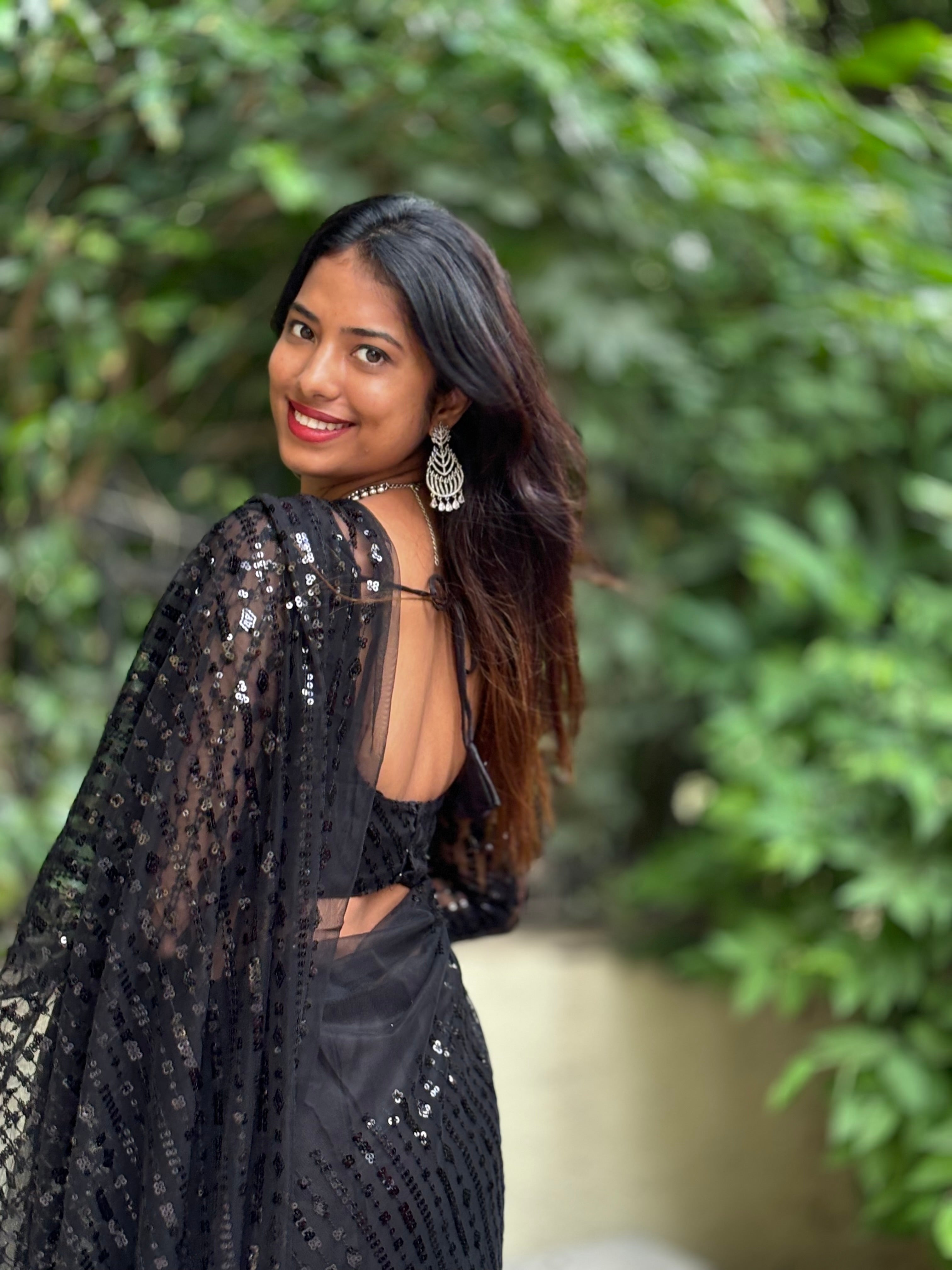 This Designer hot Black Saree is Perfect For your Cocktail Evening to Reception party.