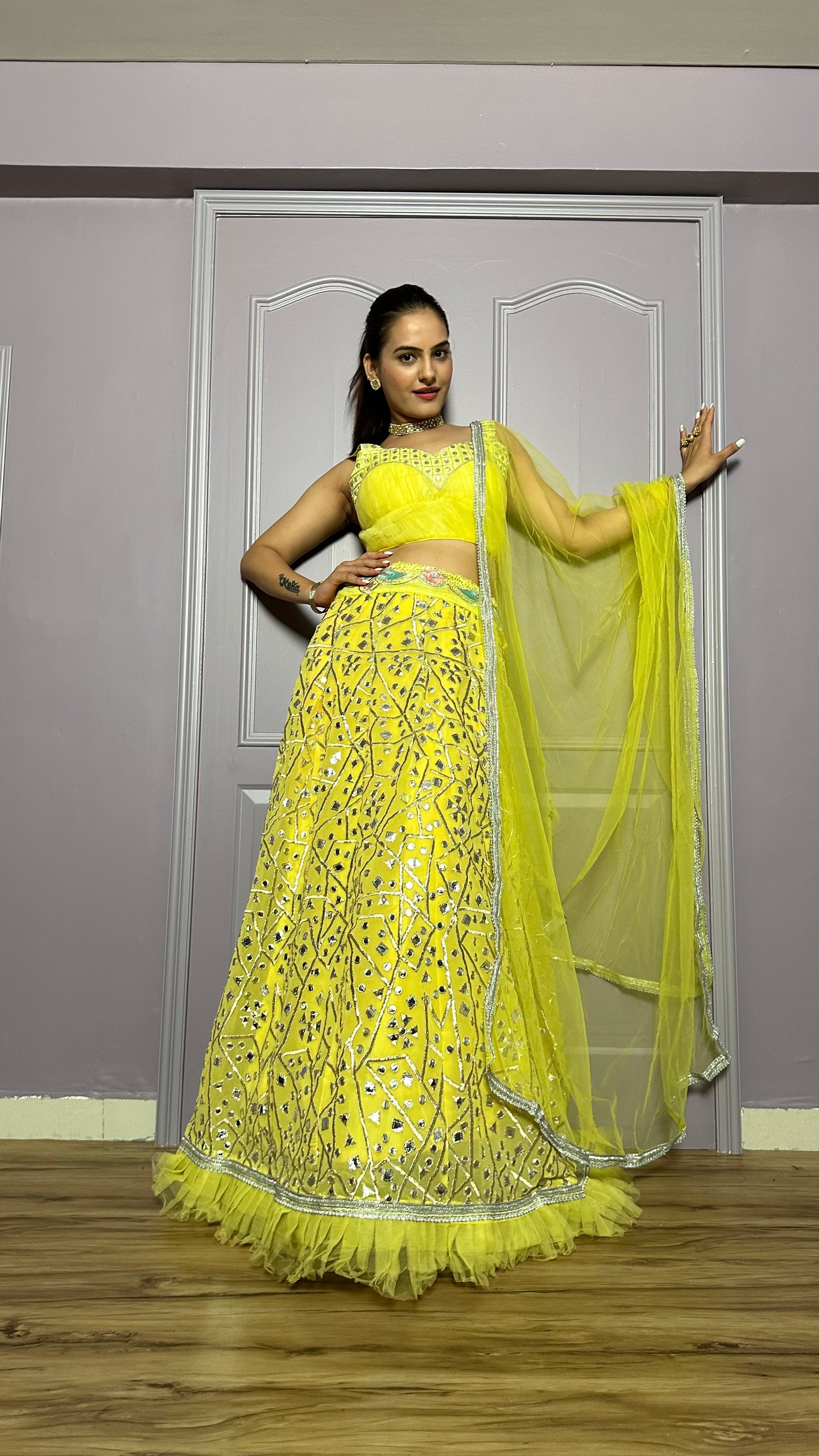 Happiness looks gorgeous in yellow Lehenga Set