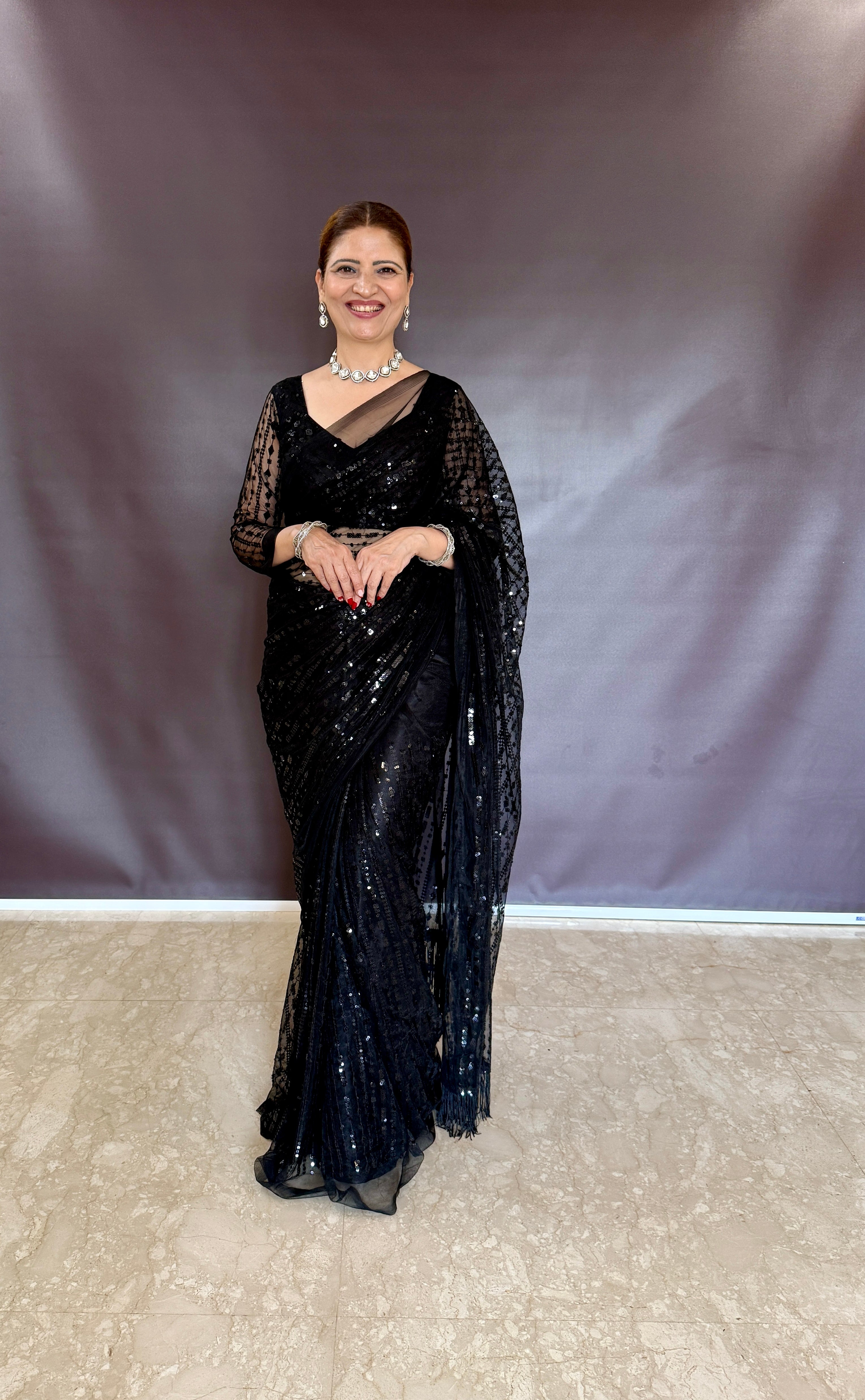 Glamorous Ready To Wear Black Sequins Saree