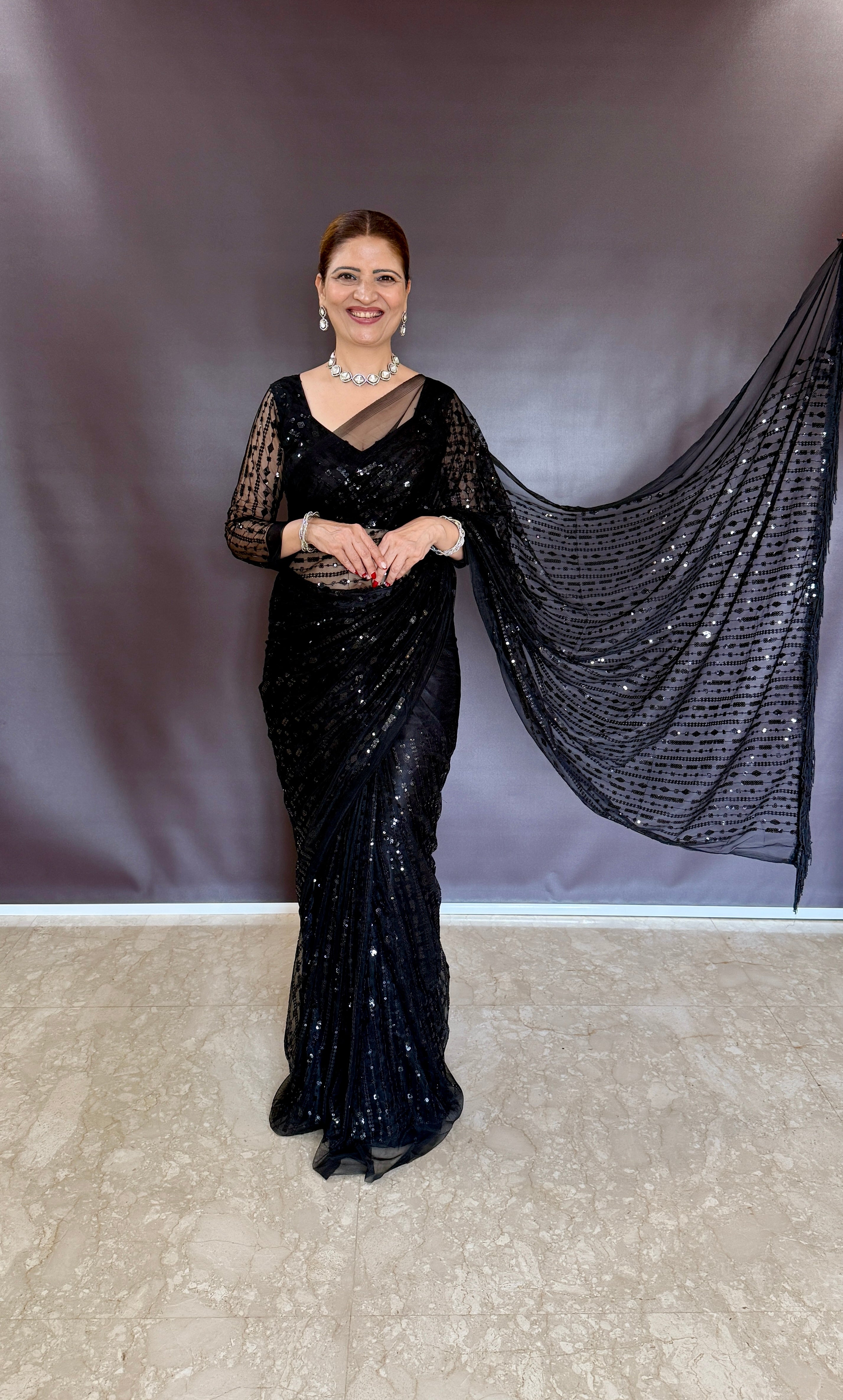Glamorous Ready To Wear Black Sequins Saree