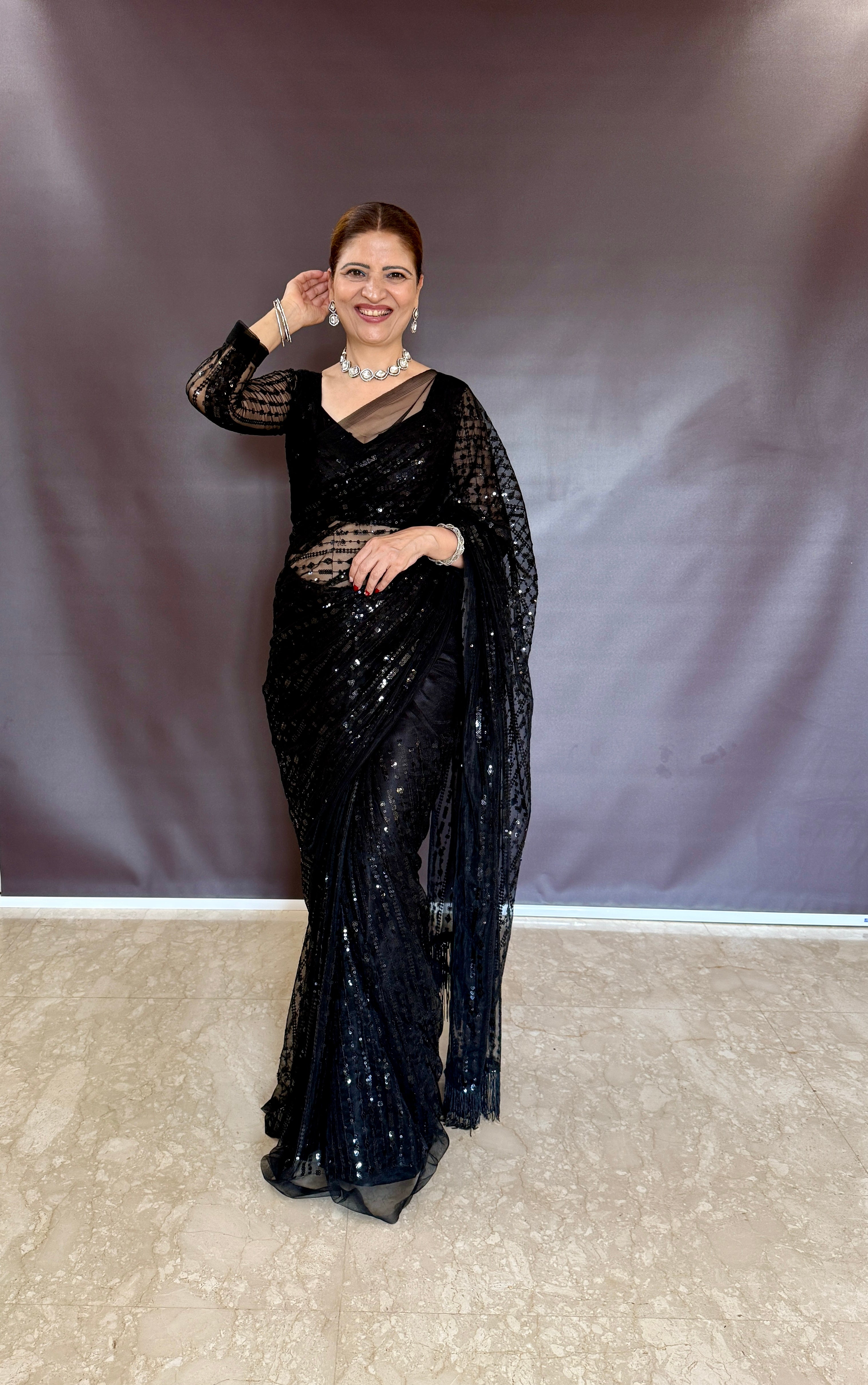 Glamorous Ready To Wear Black Sequins Saree