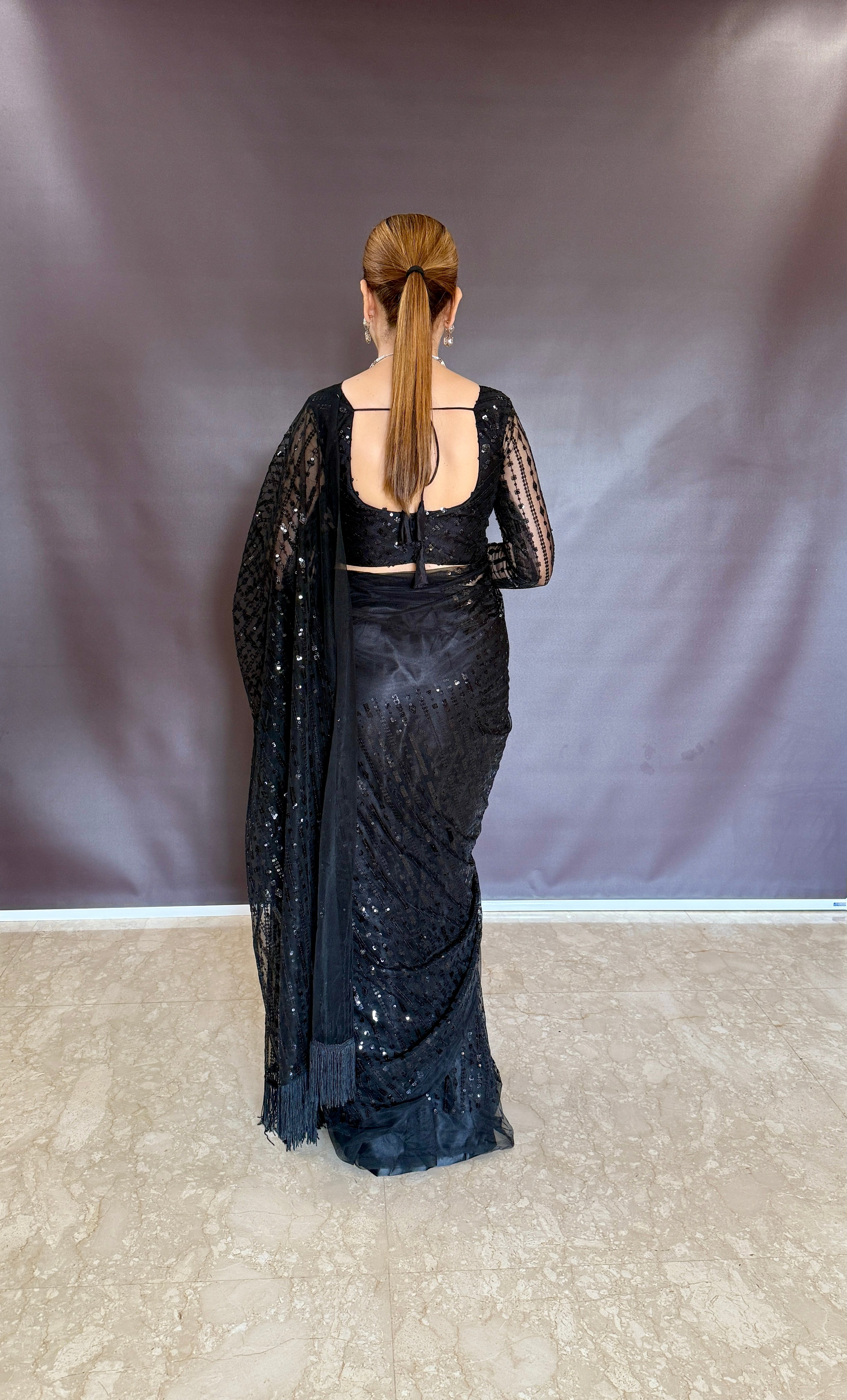 Glamorous Ready To Wear Black Sequins Saree