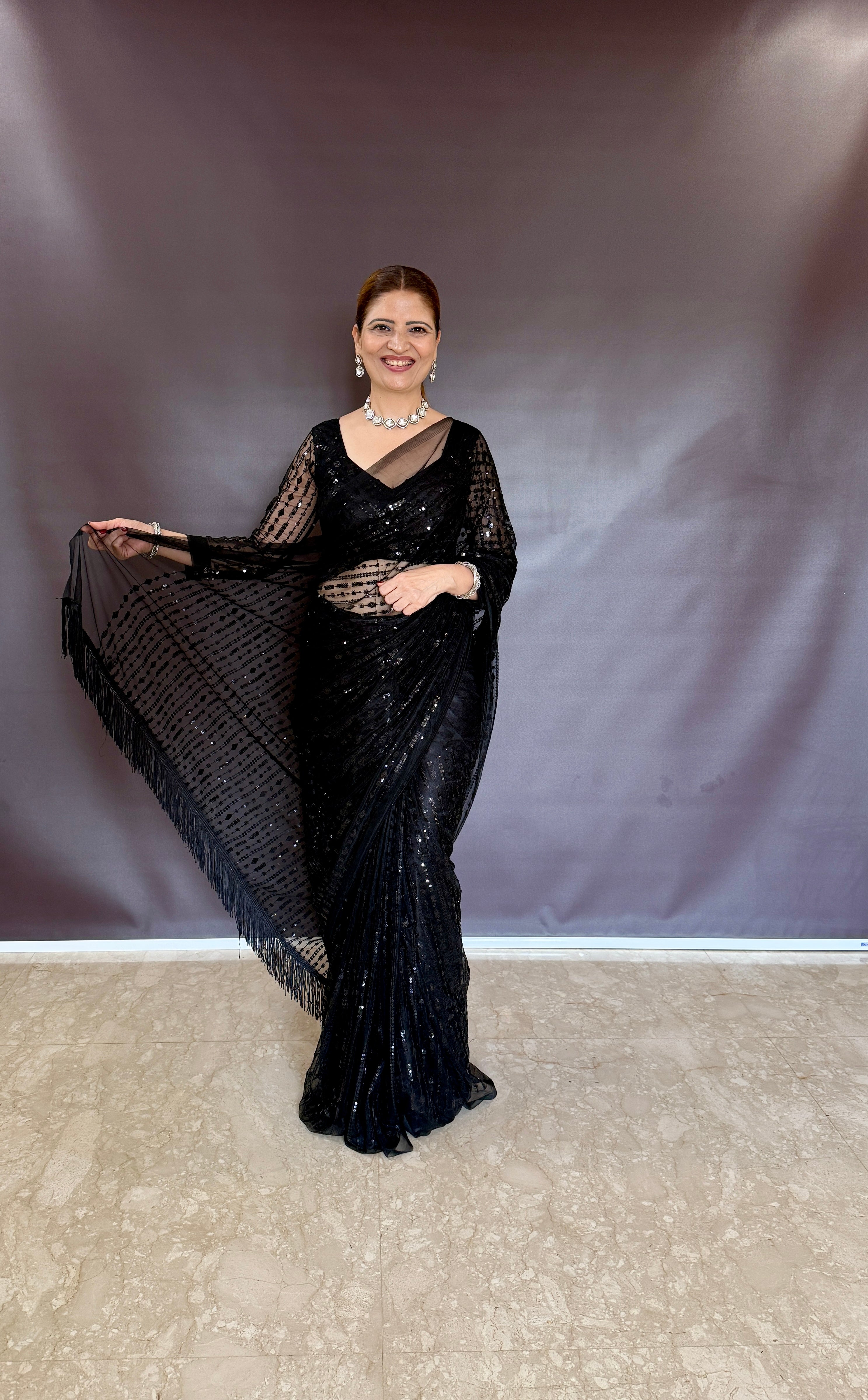 Glamorous Ready To Wear Black Sequins Saree