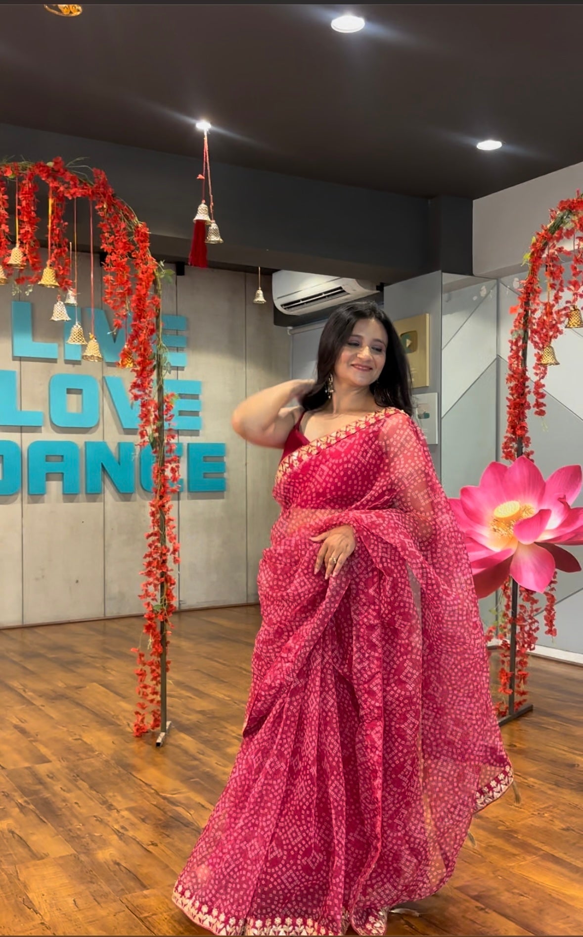 This saree is a Mood . Featuring: Bloom Bandhani Organza Saree