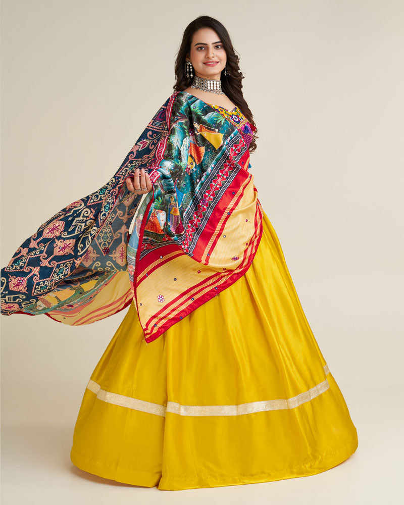 Dance into the garba night with grace and style .This stunning designer outfit is definitely the most amazing pick 💛💛