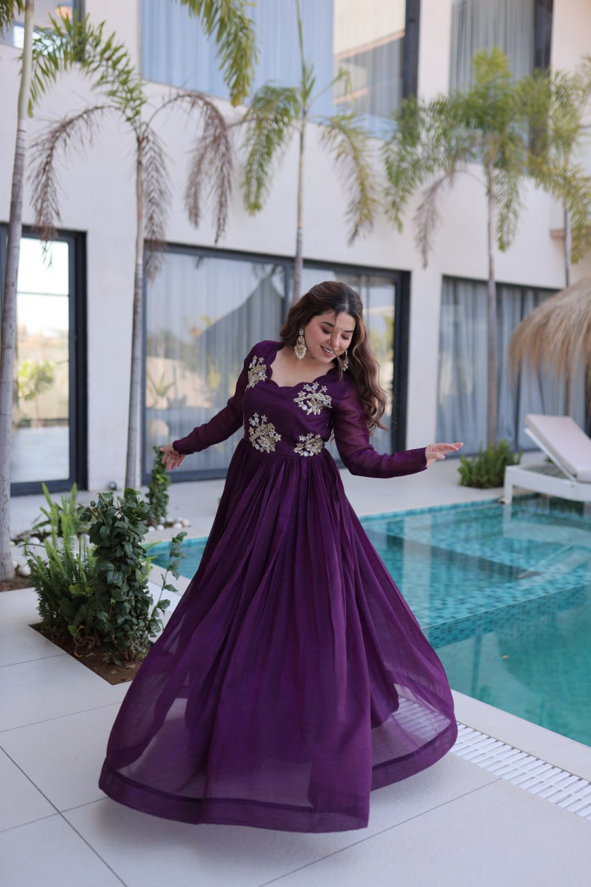 Silver Crunchy Gown Set