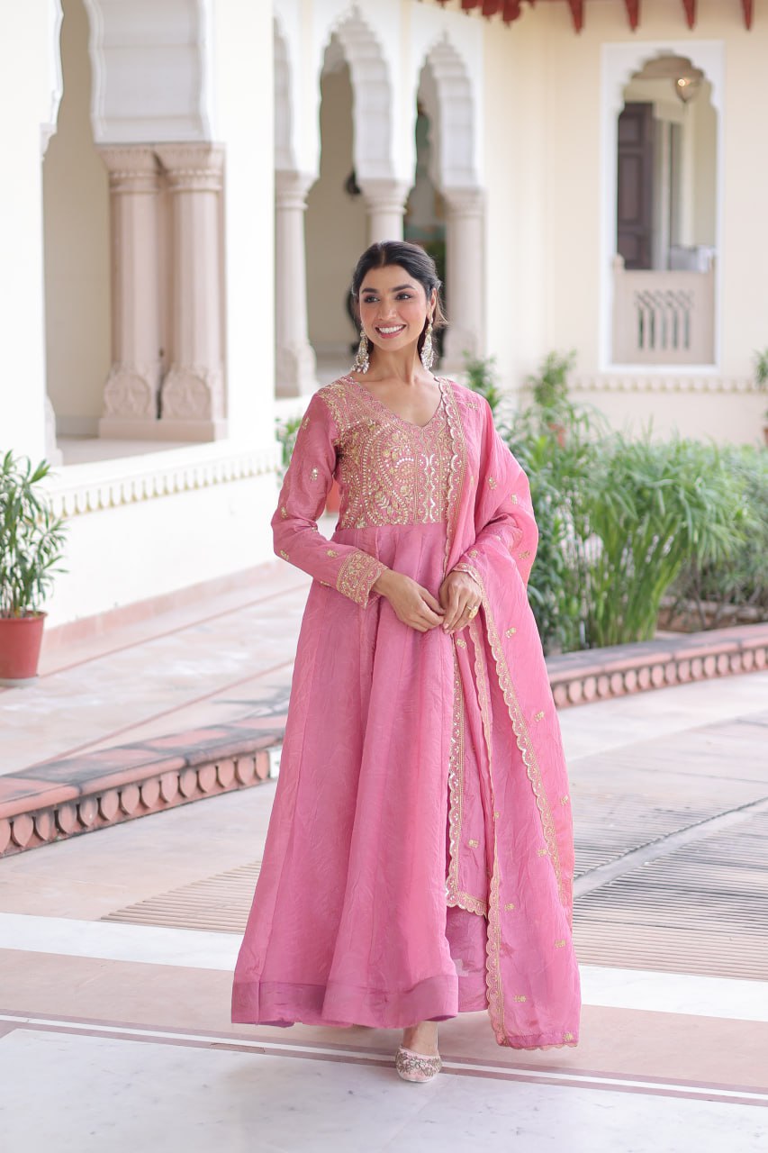 Gold-Crush Gown Set