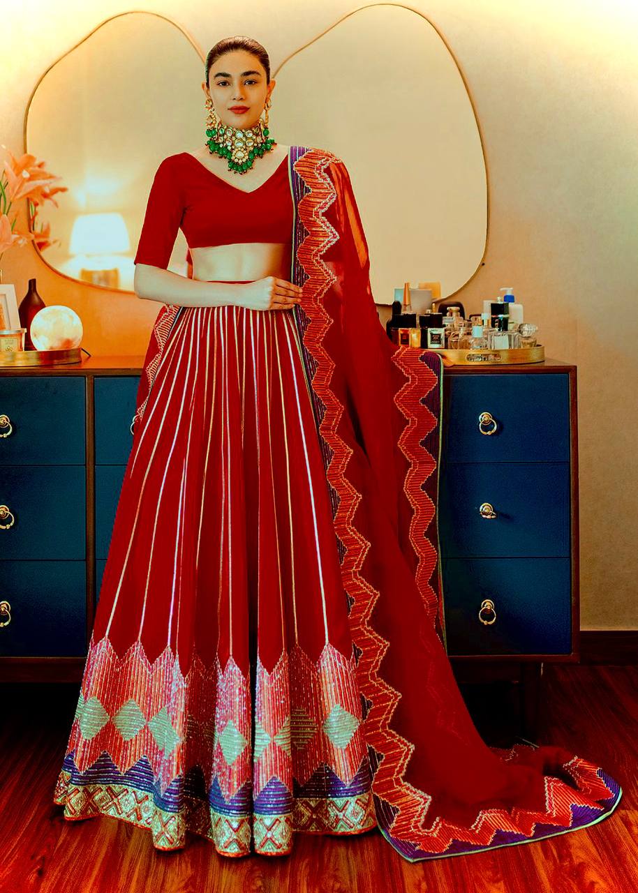 Get ready to groove on desi beats with this beautiful lehenga set