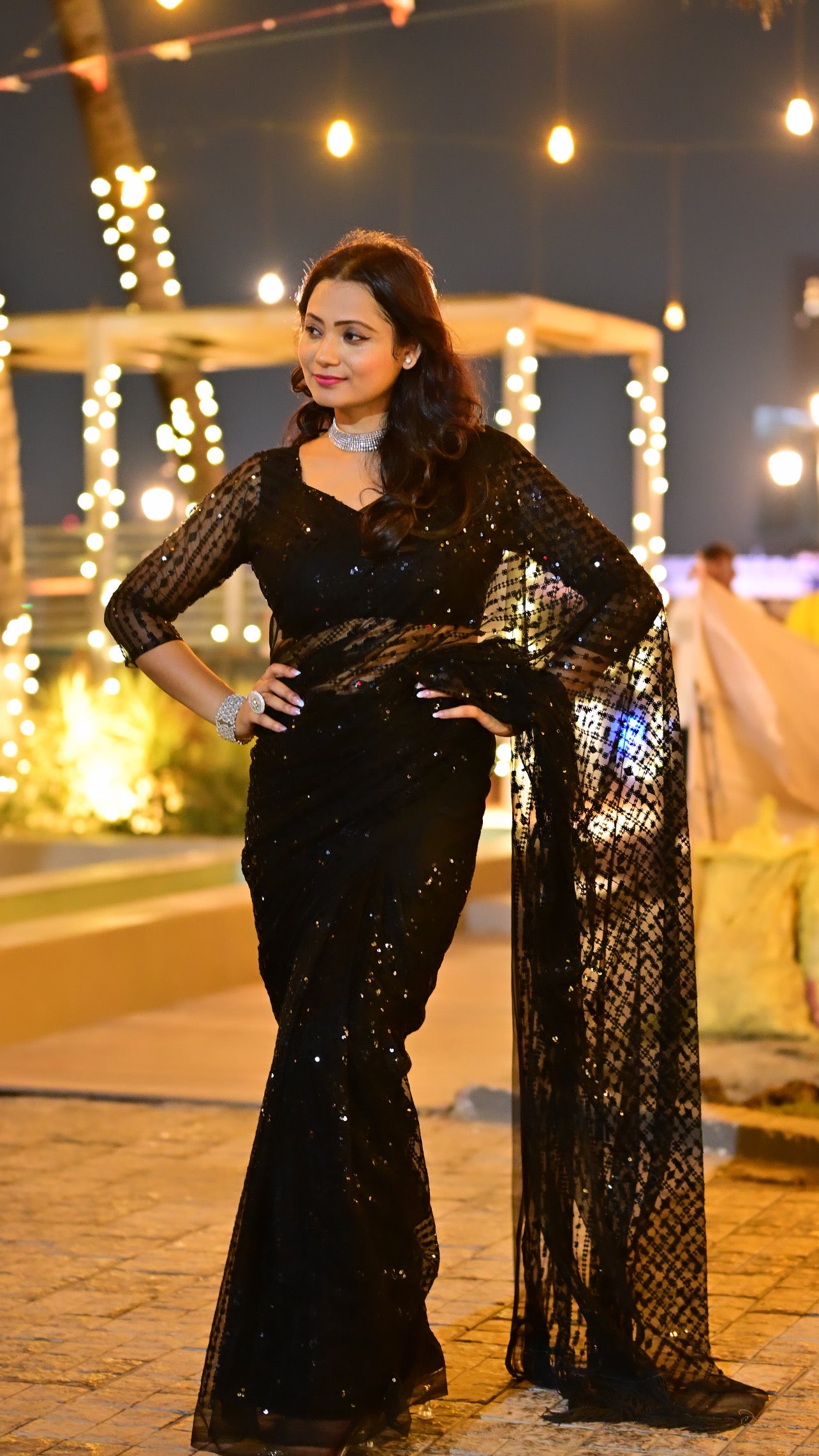 This Designer hot Black Saree is Perfect For your Cocktail Evening to Reception party