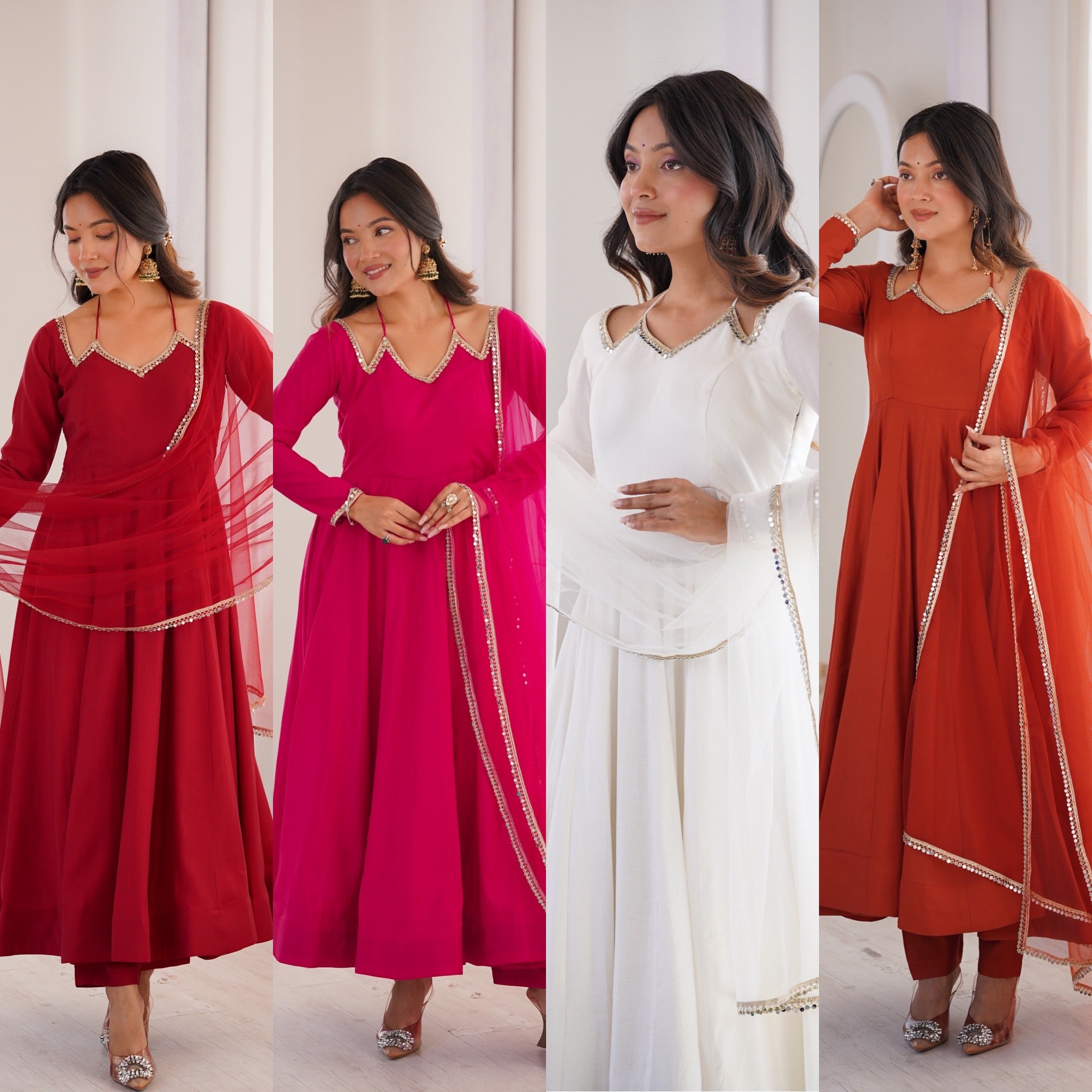 Pure Roman Silk Chanderi Anarkali Set