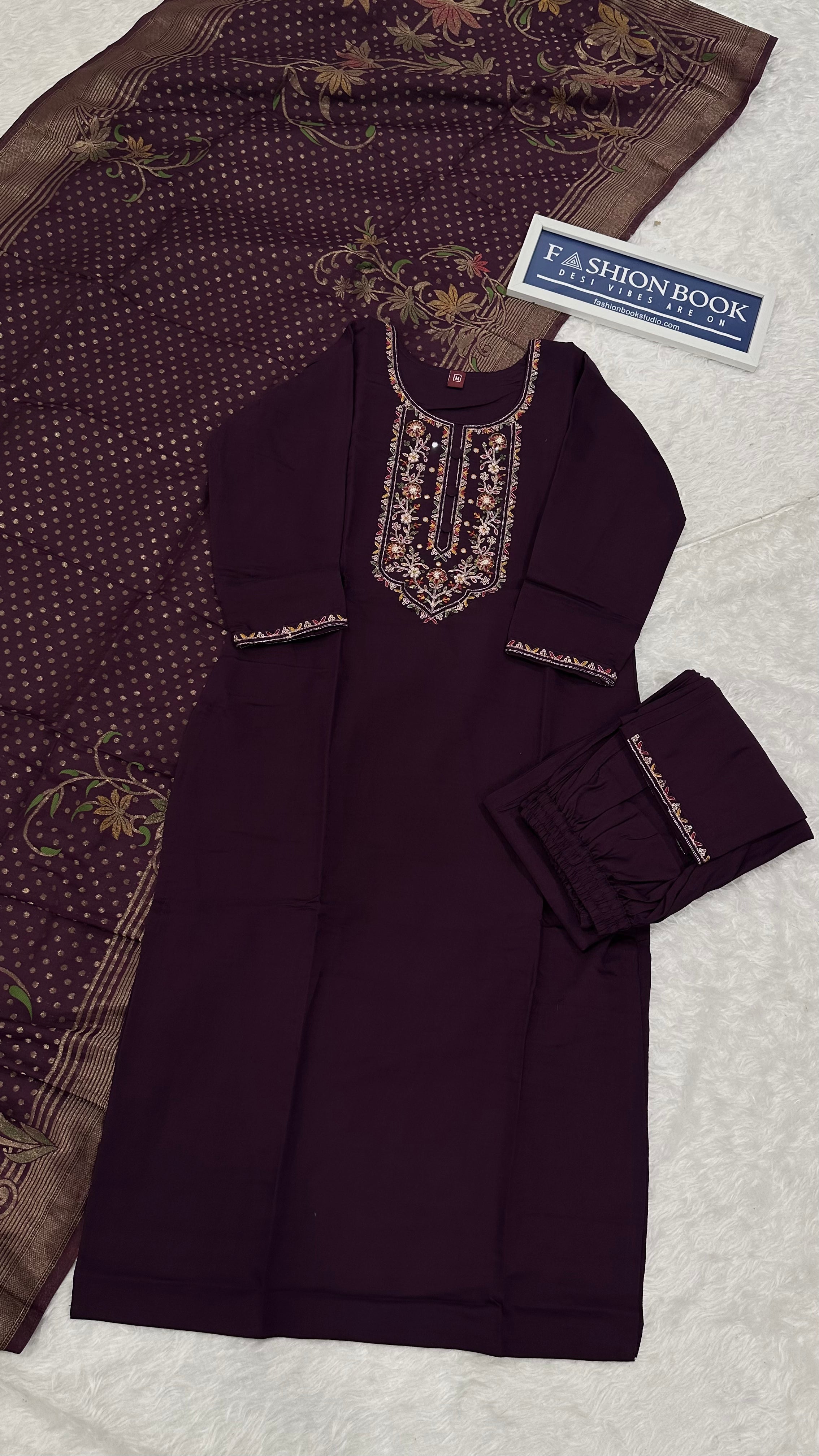 Designer Marina Silk Handwork kurta Set with Pant and Dupatta