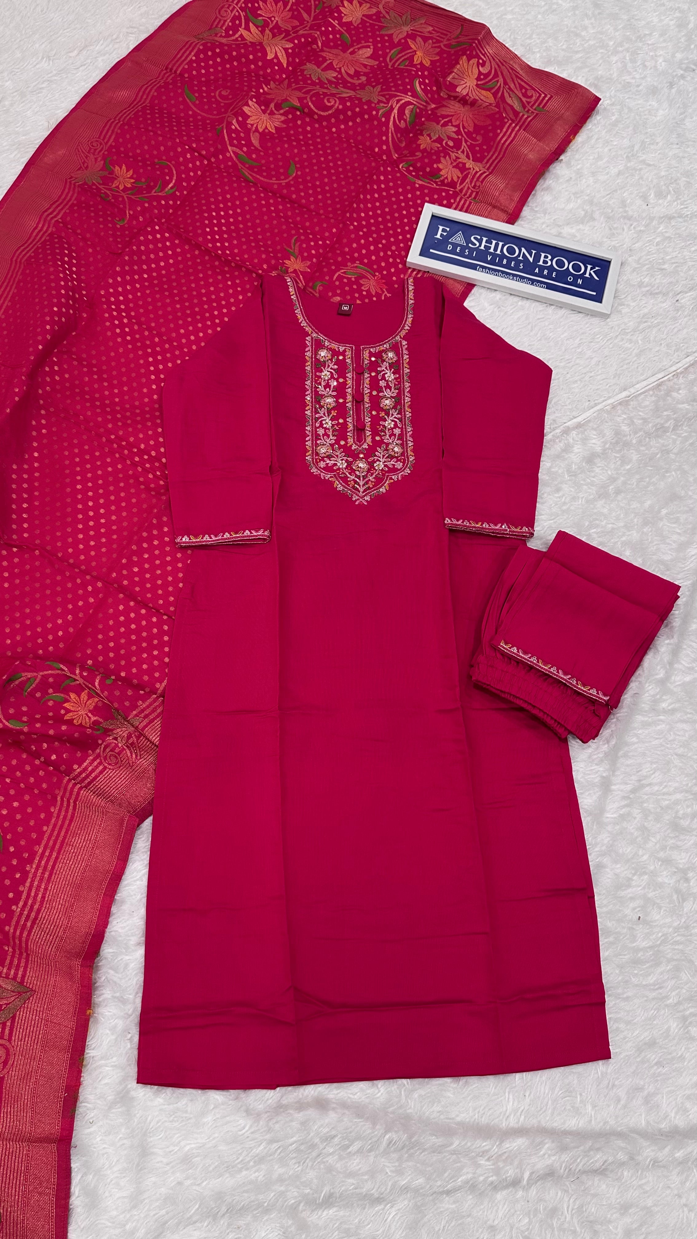Designer Marina Silk Handwork kurta Set with Pant and Dupatta