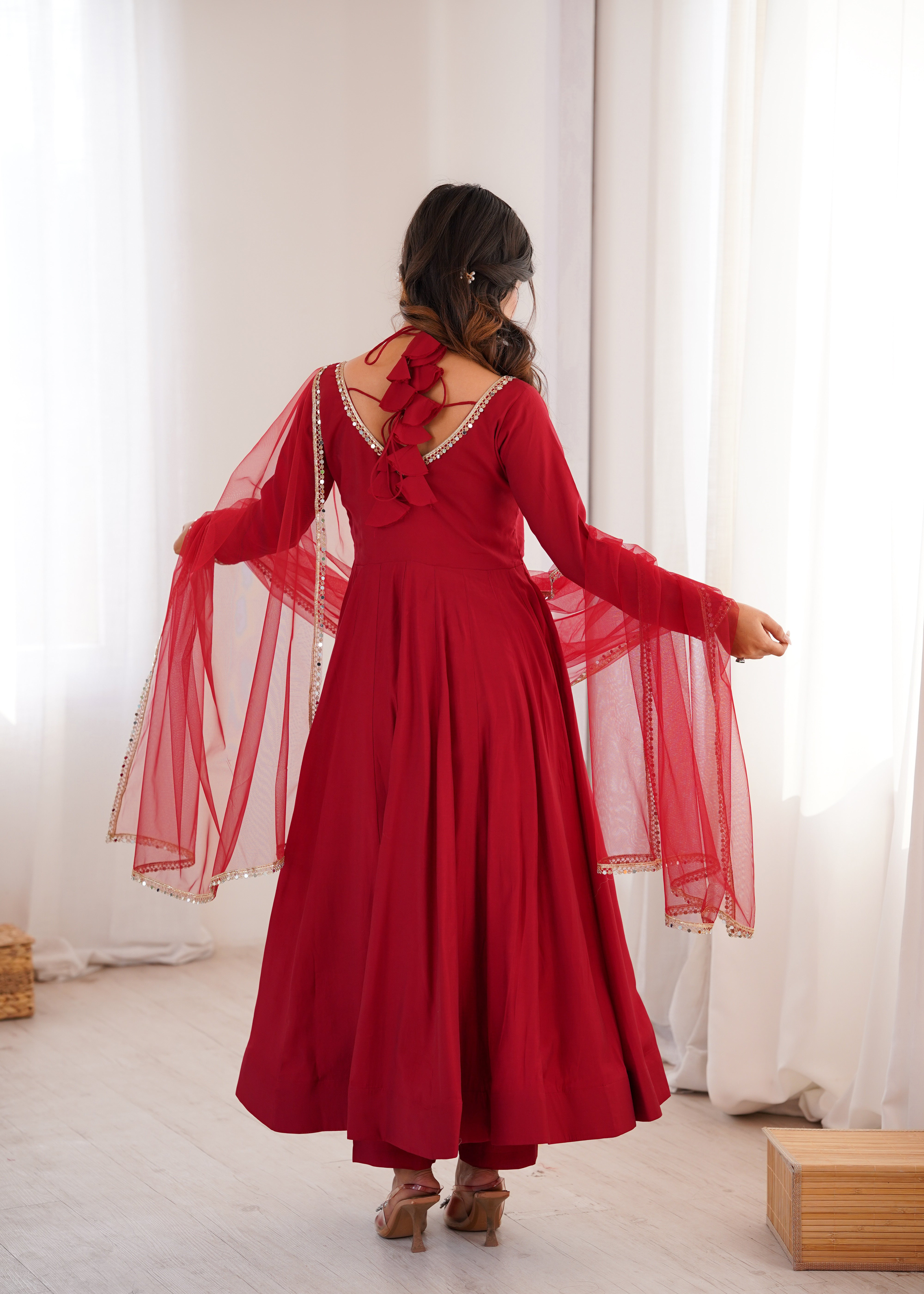 Pure Roman Silk Chanderi Anarkali Set