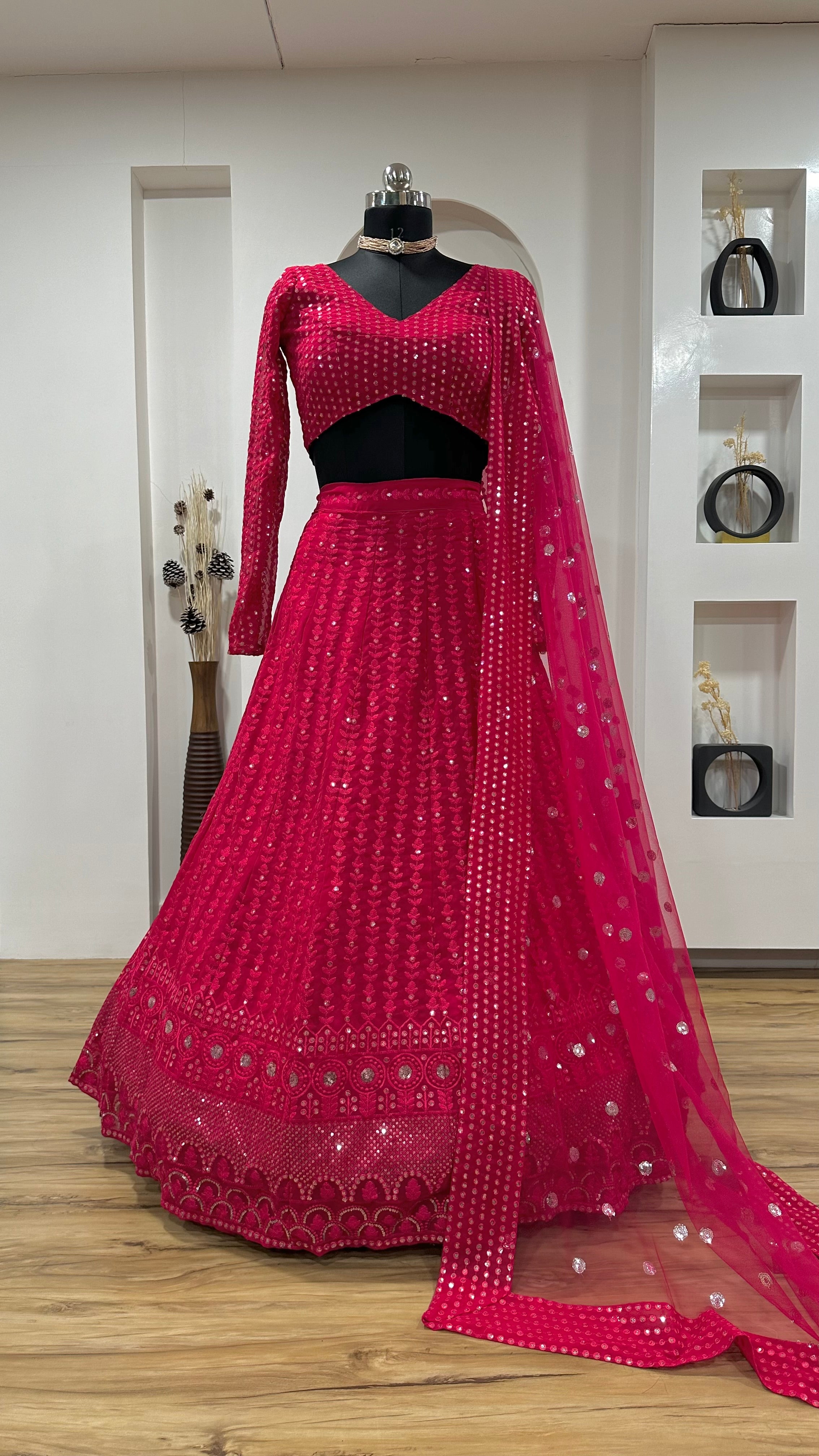 You can’t take your eyes off from this beautiful pink lehenga set