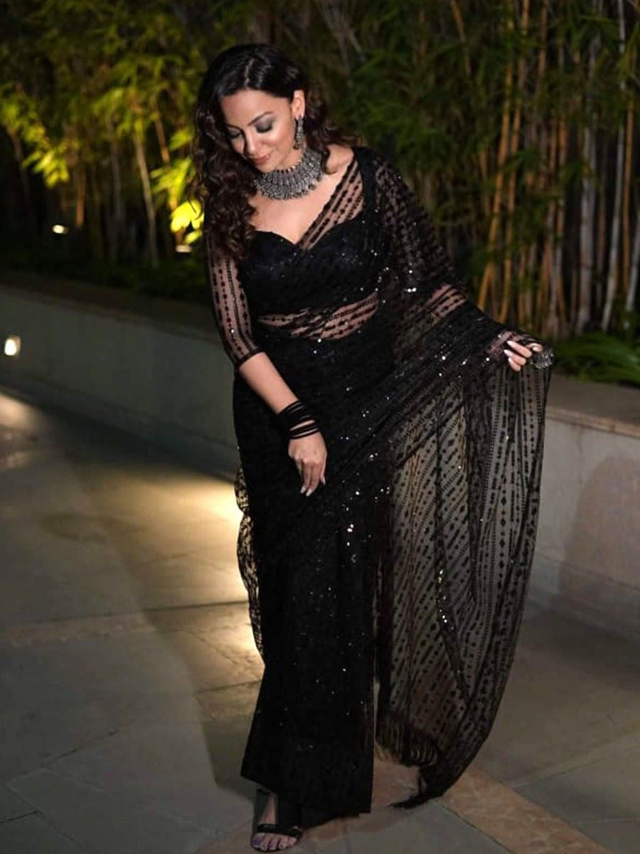 This Designer hot Black Saree is Perfect For your Cocktail Evening to Reception party